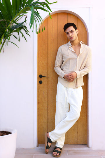 Brown and White Regular fit Striped Full Sleeves Shirt