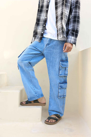 Ocean Blue Men's Baggy Straight Cargo Jeans