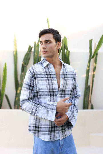 White Waffle Checks Regular Fit Full Sleeves Shirt