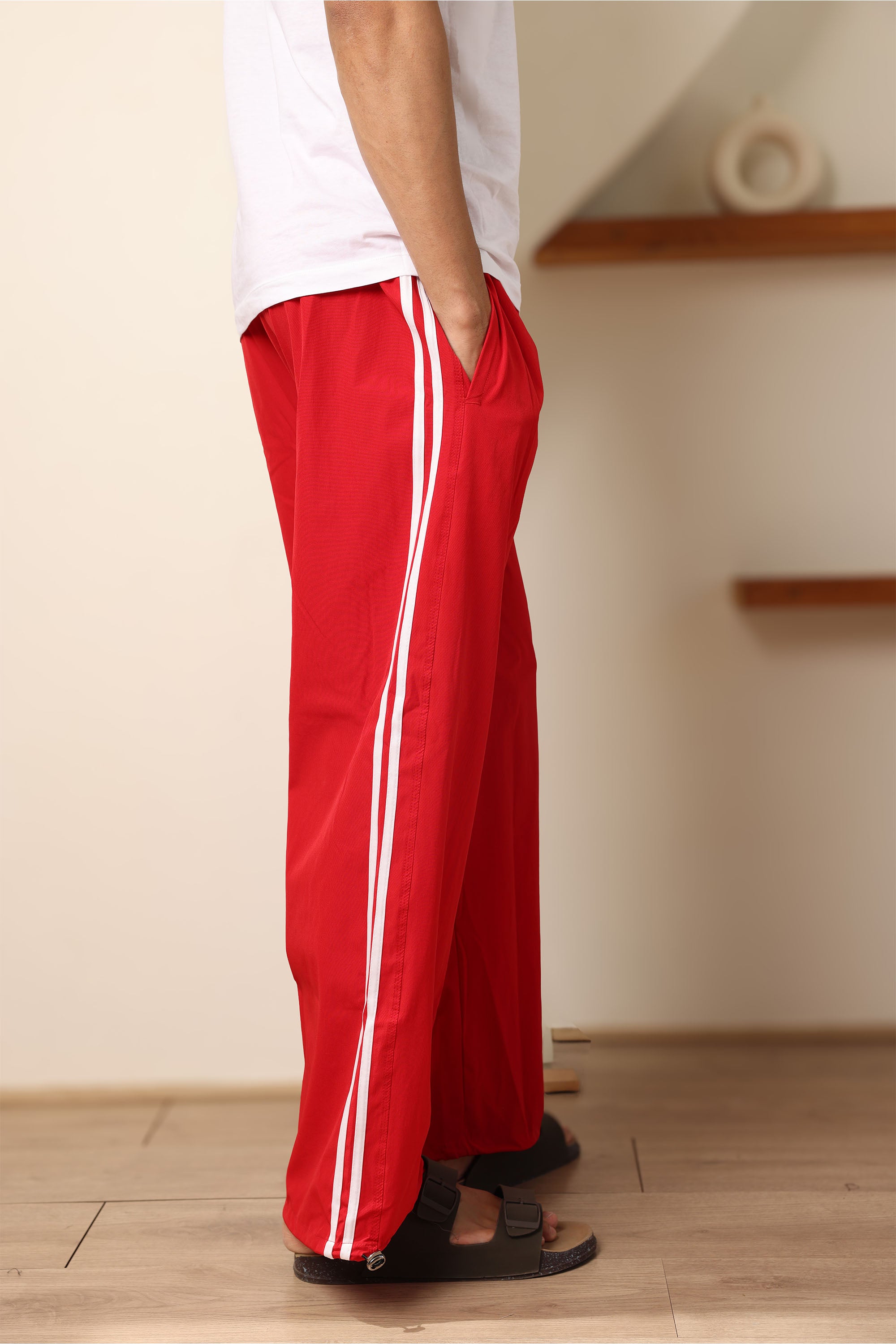 Red Straight Fit Trackpant With Side Stripes