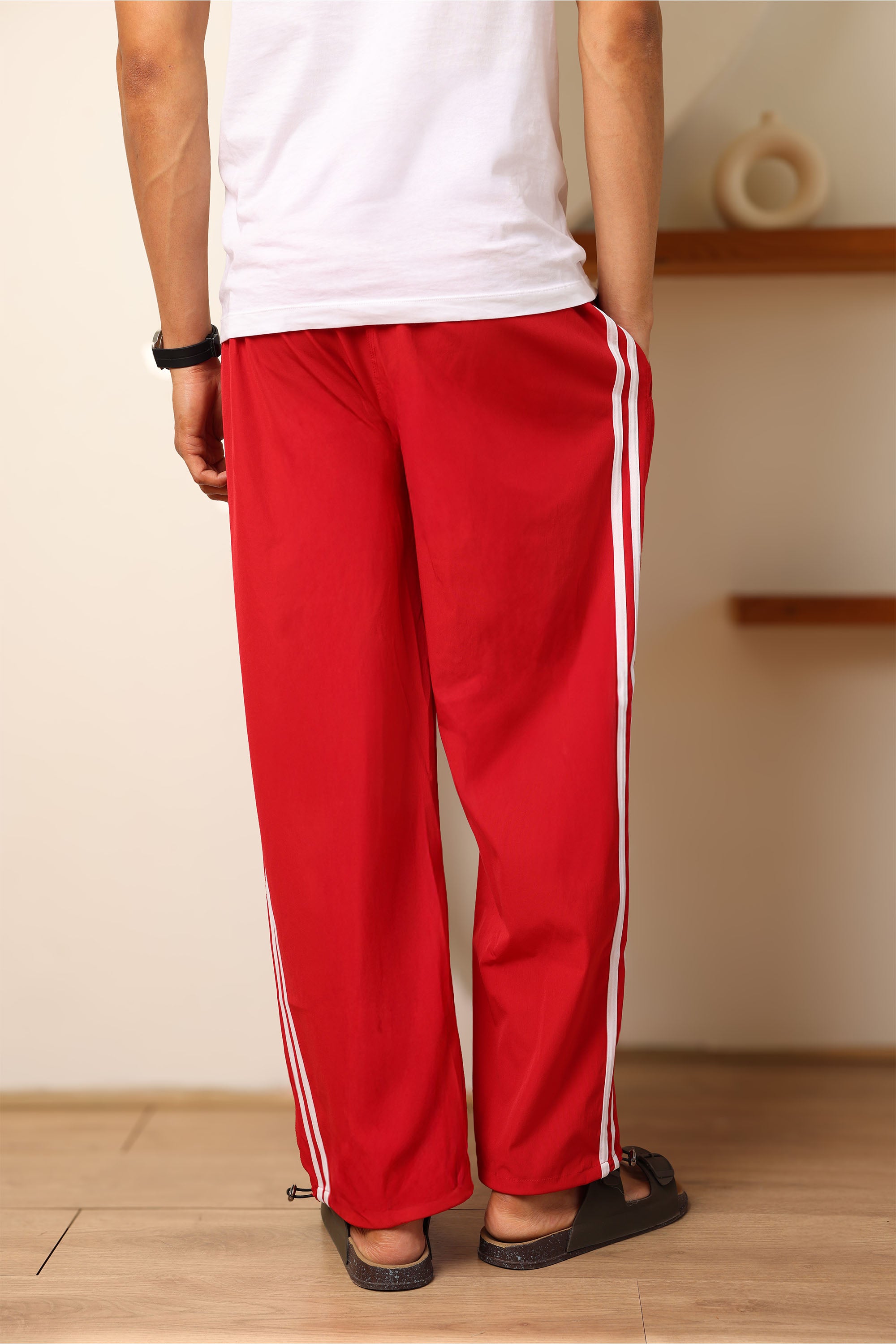 Red Straight Fit Trackpant With Side Stripes