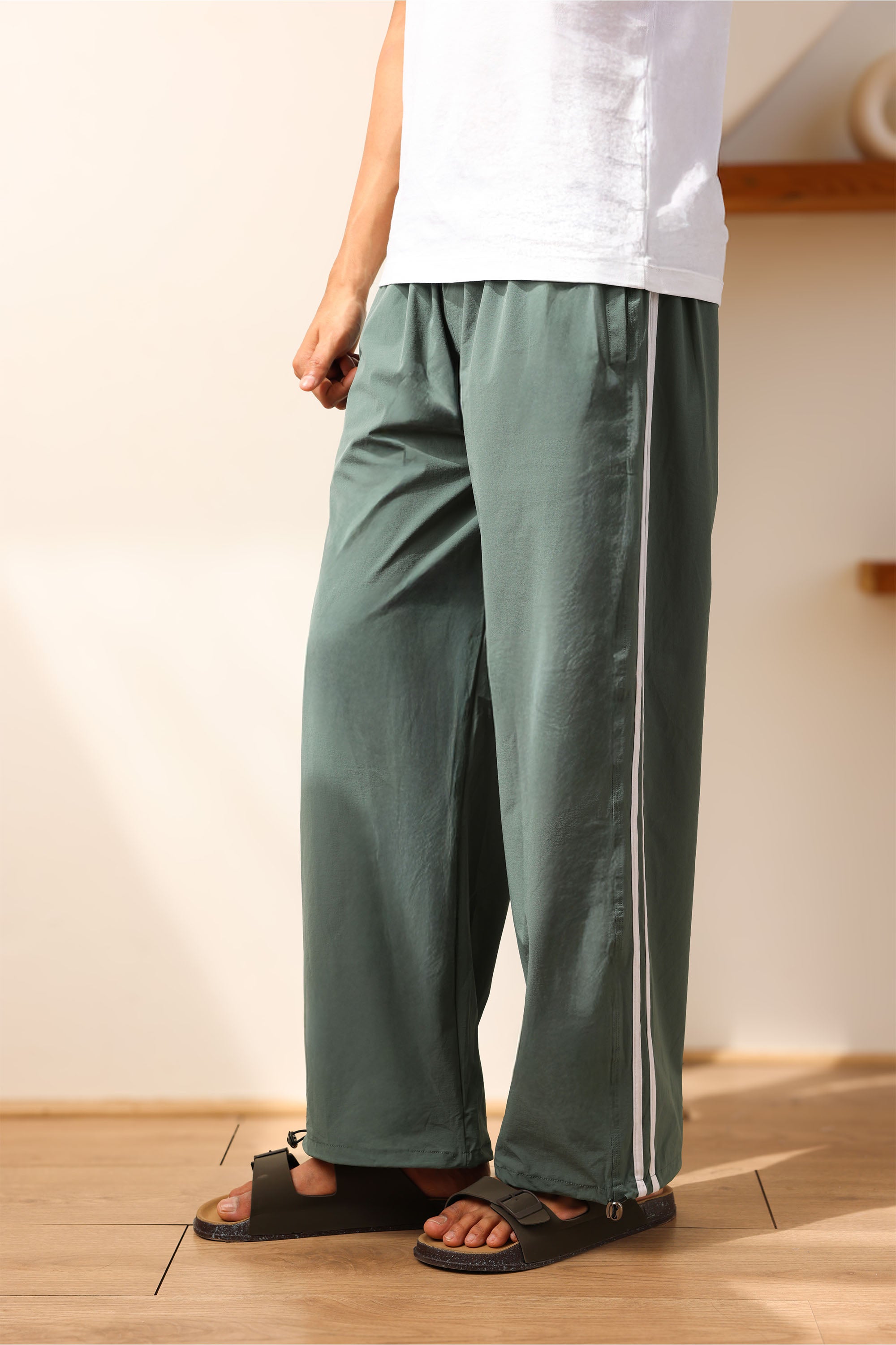 Mint Green Straight Fit Trackpant With Side Stripes