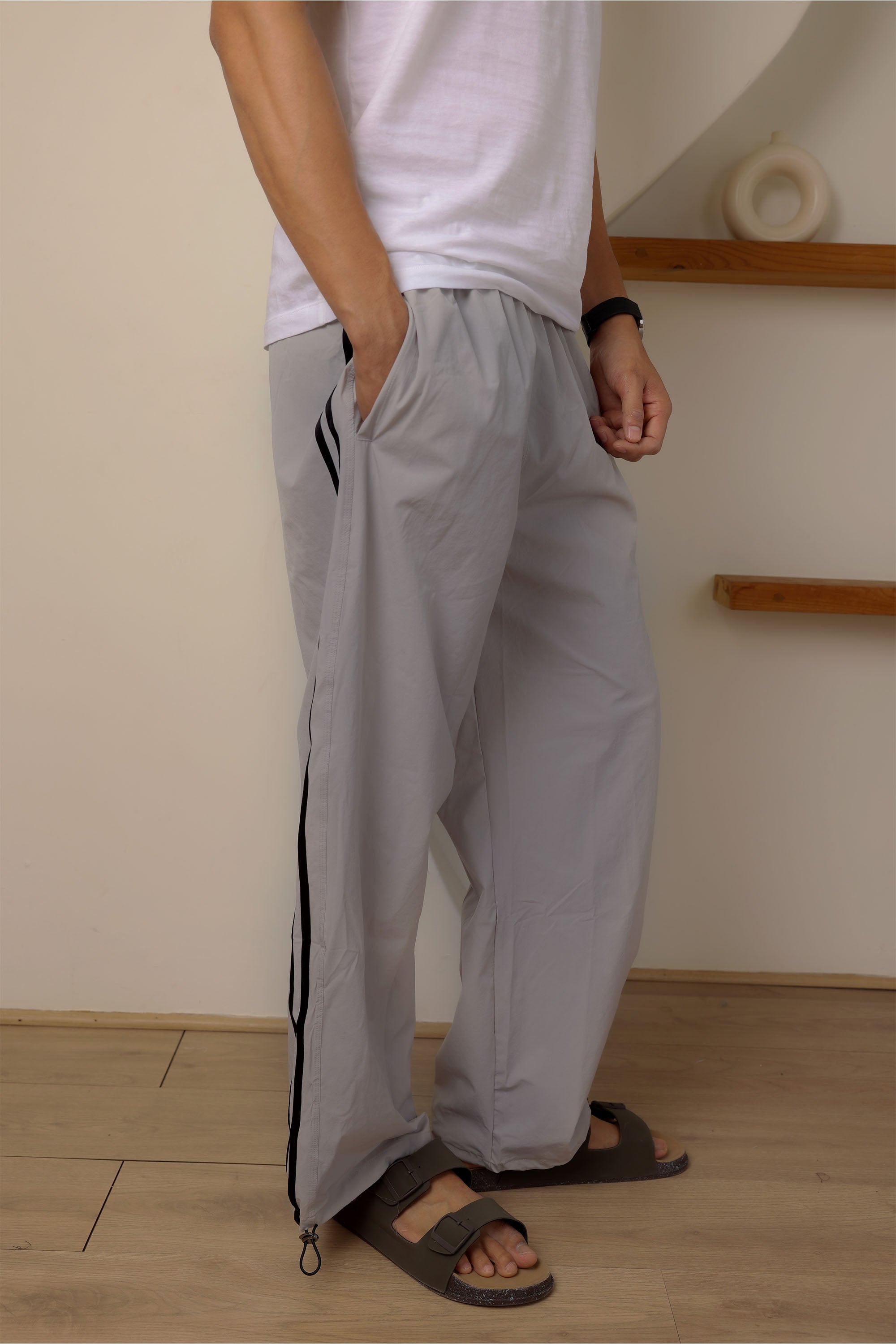 Grey Straight Fit Trackpant With Side Stripes