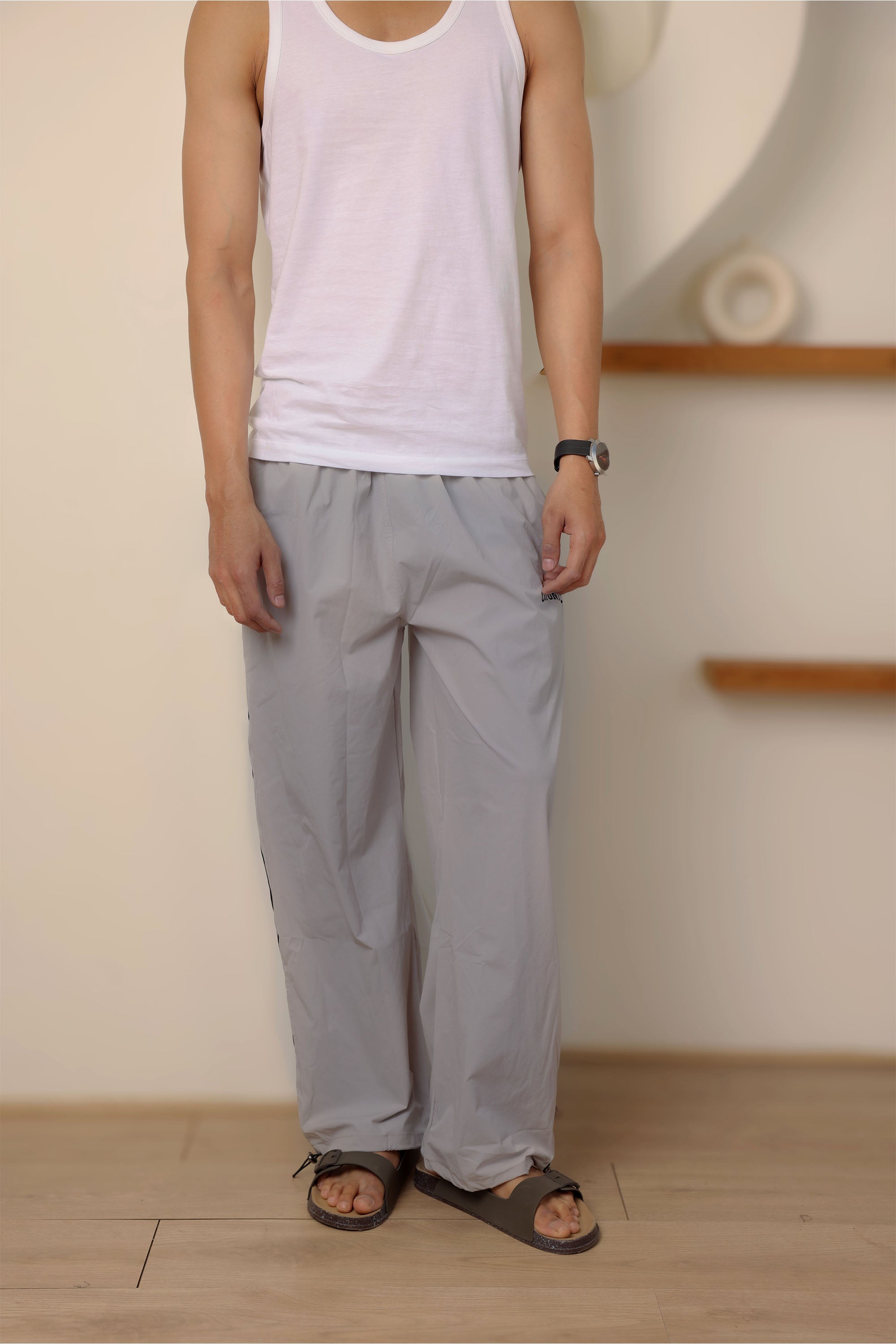 Grey Straight Fit Trackpant With Side Stripes