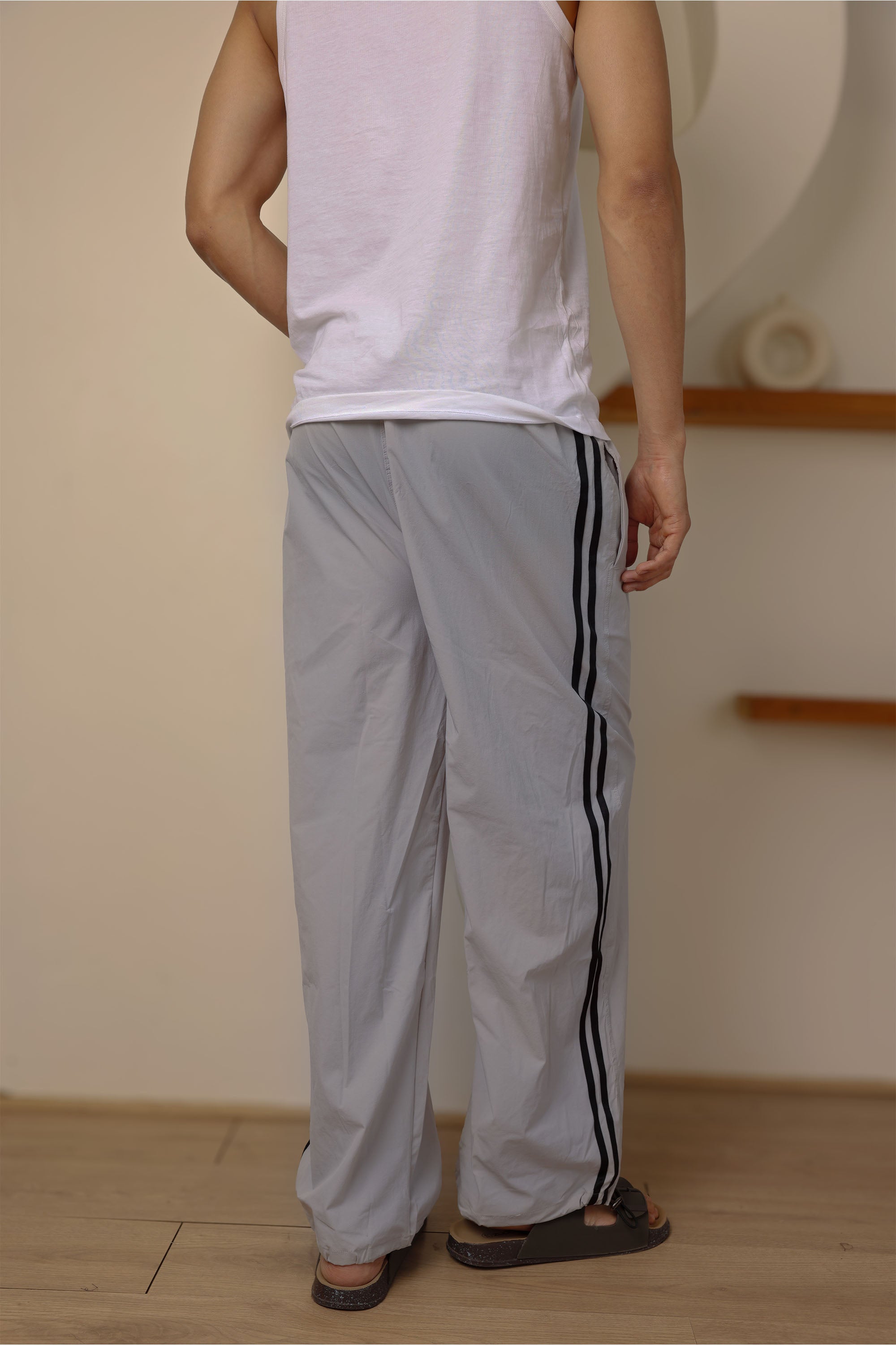 Grey Straight Fit Trackpant With Side Stripes