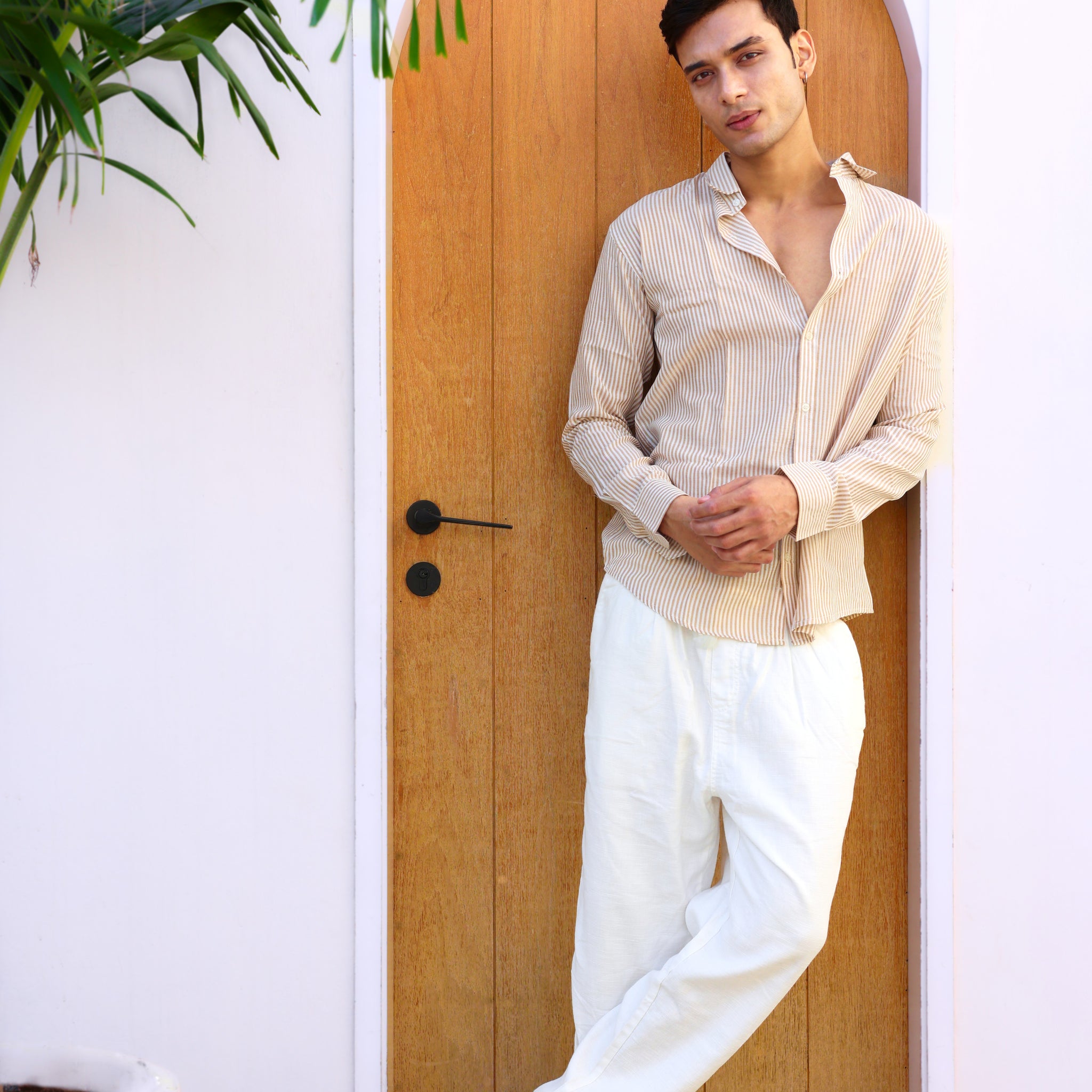 Brown and White Regular fit Striped Full Sleeves Shirt