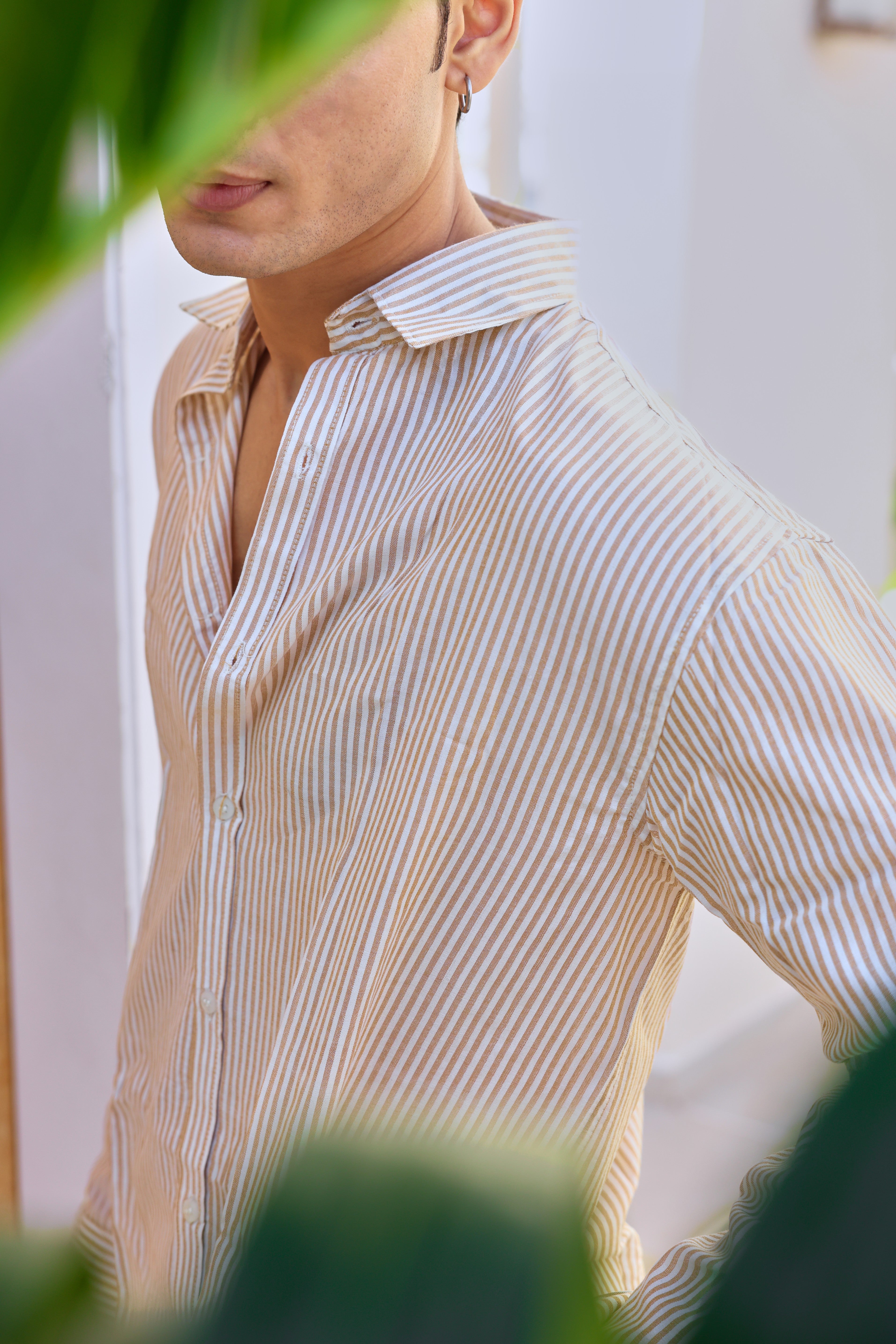 Brown and White Regular fit Striped Full Sleeves Shirt