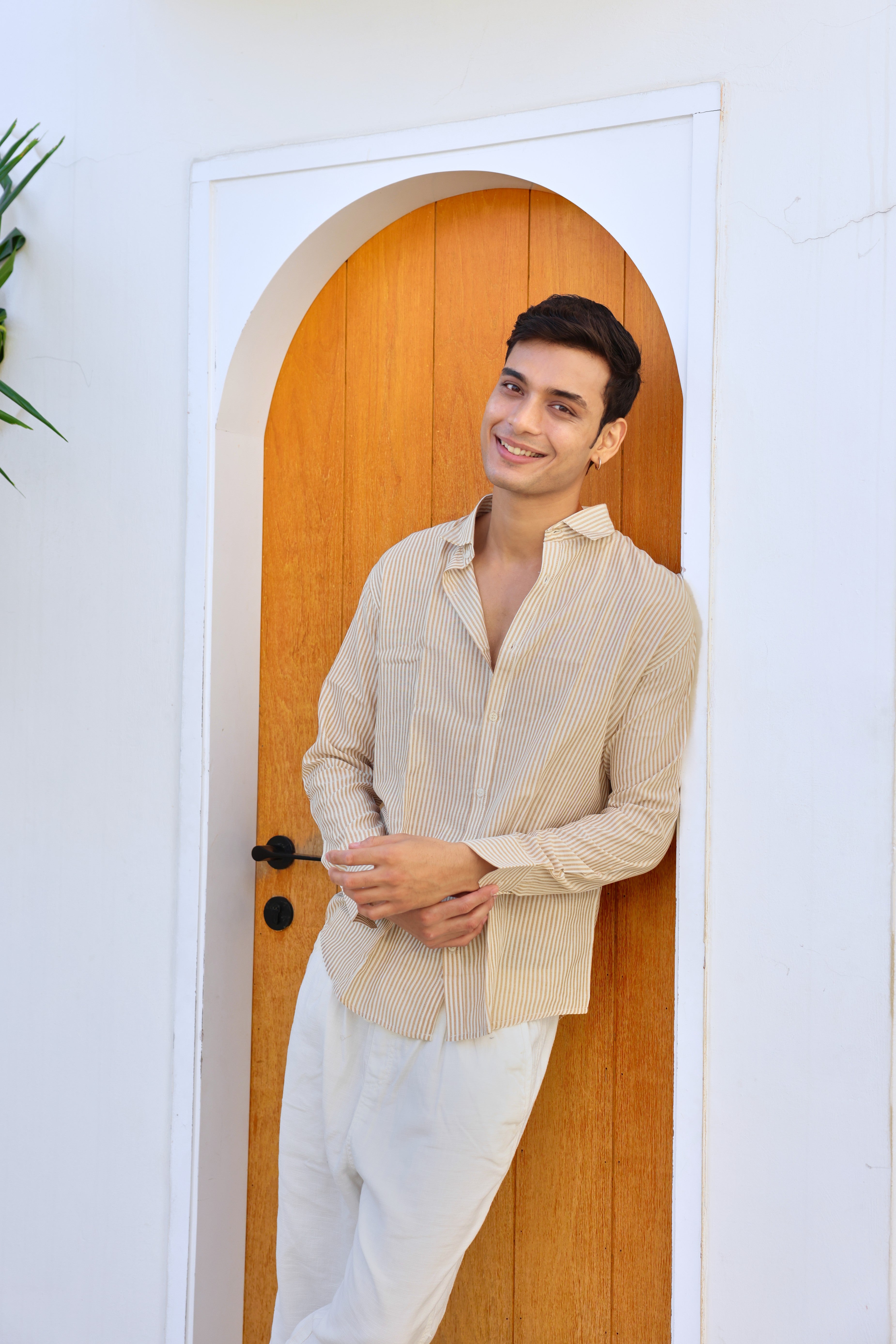 Brown and White Regular fit Striped Full Sleeves Shirt