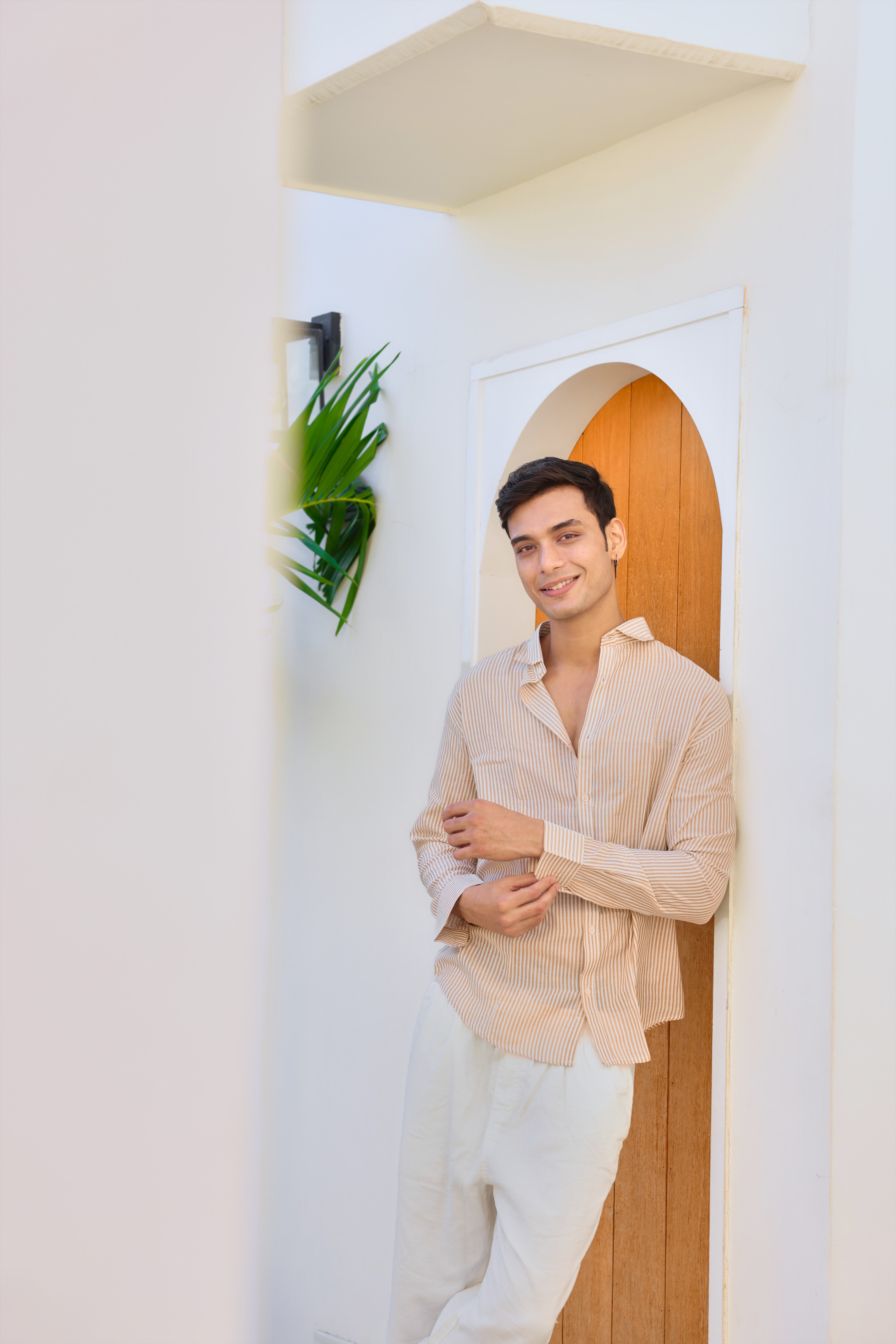 Brown and White Regular fit Striped Full Sleeves Shirt
