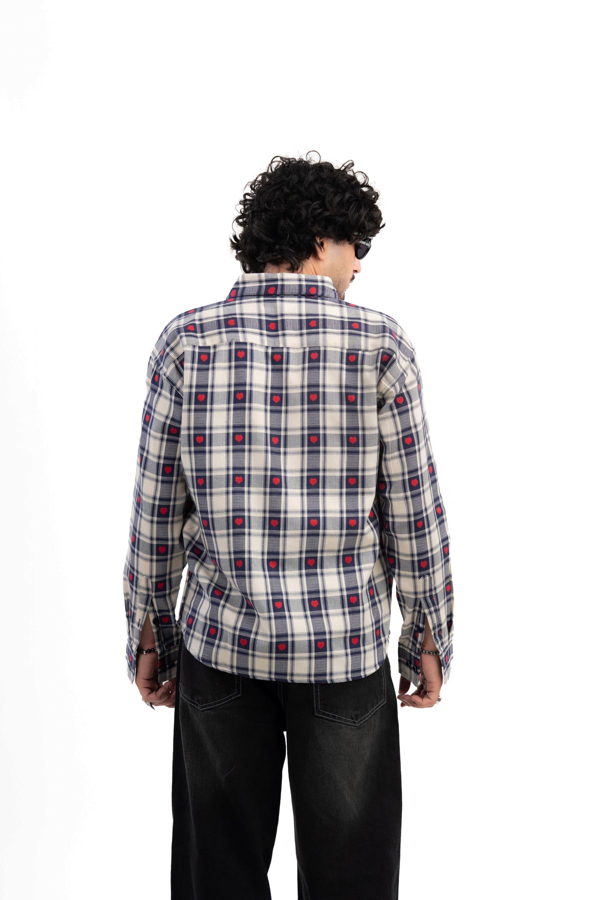 Blue Heart Embroidered Check Shirt