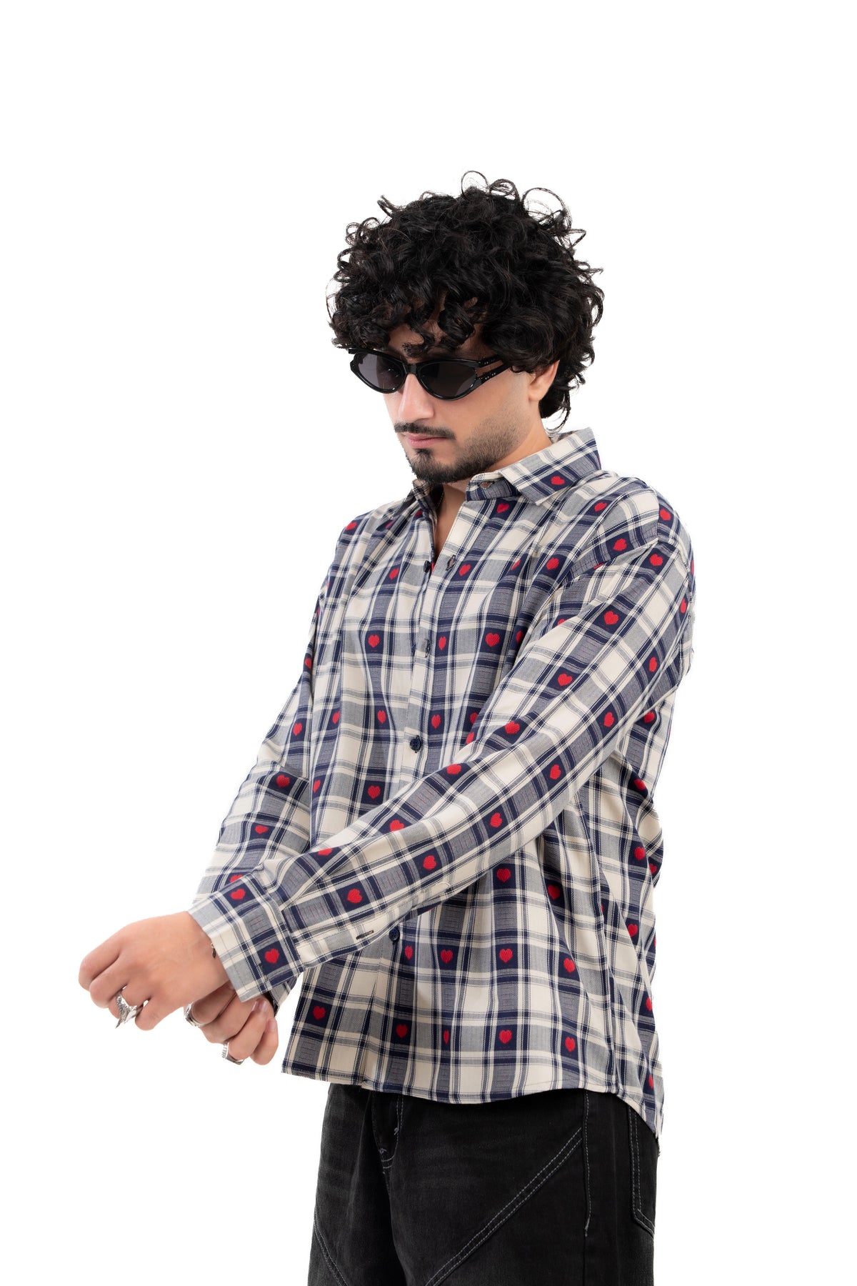 Blue Heart Embroidered Check Shirt