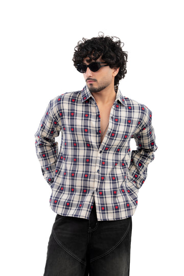 Blue Heart Embroidered Check Shirt