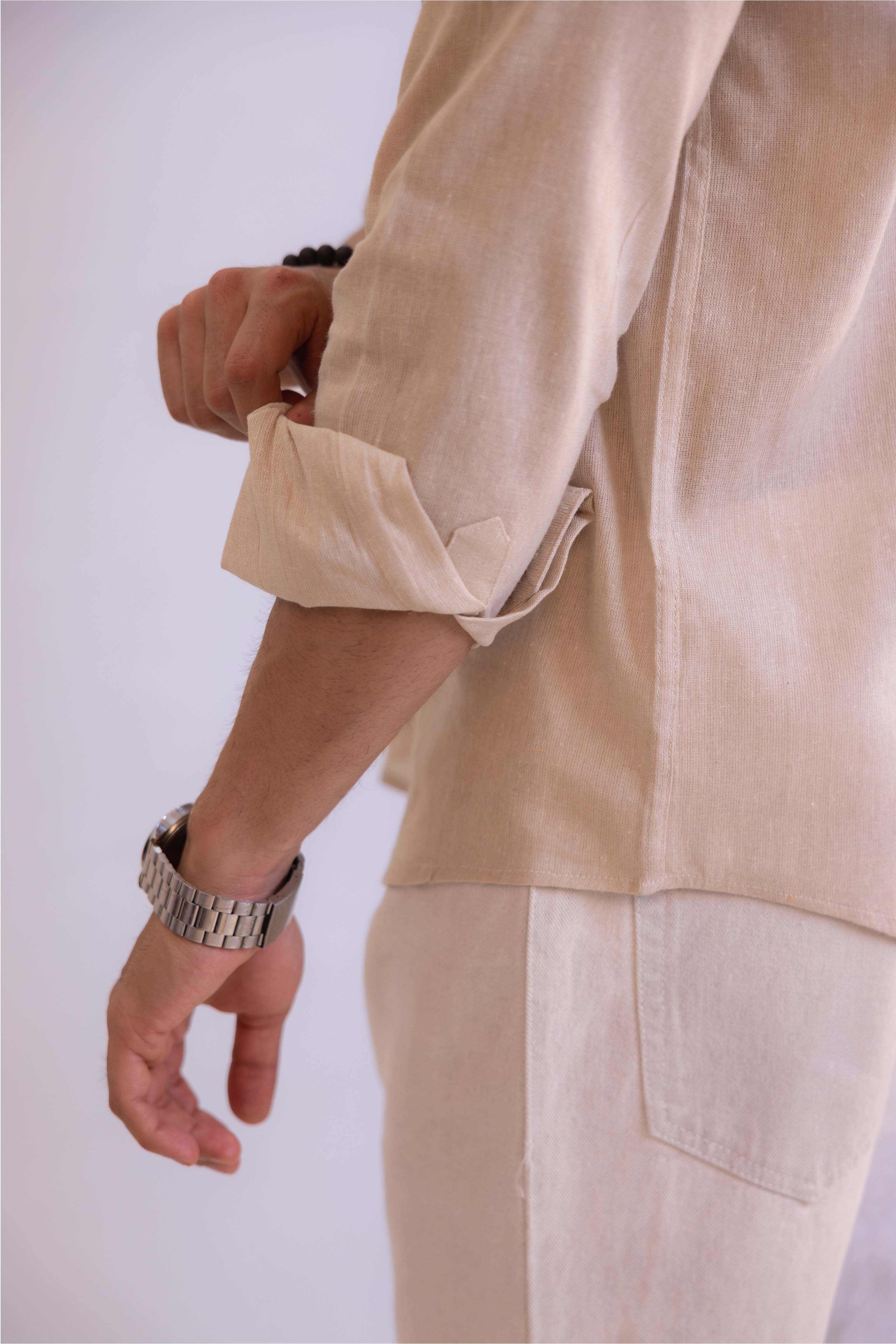 Beige Regular Fit Textured Casual Shirt