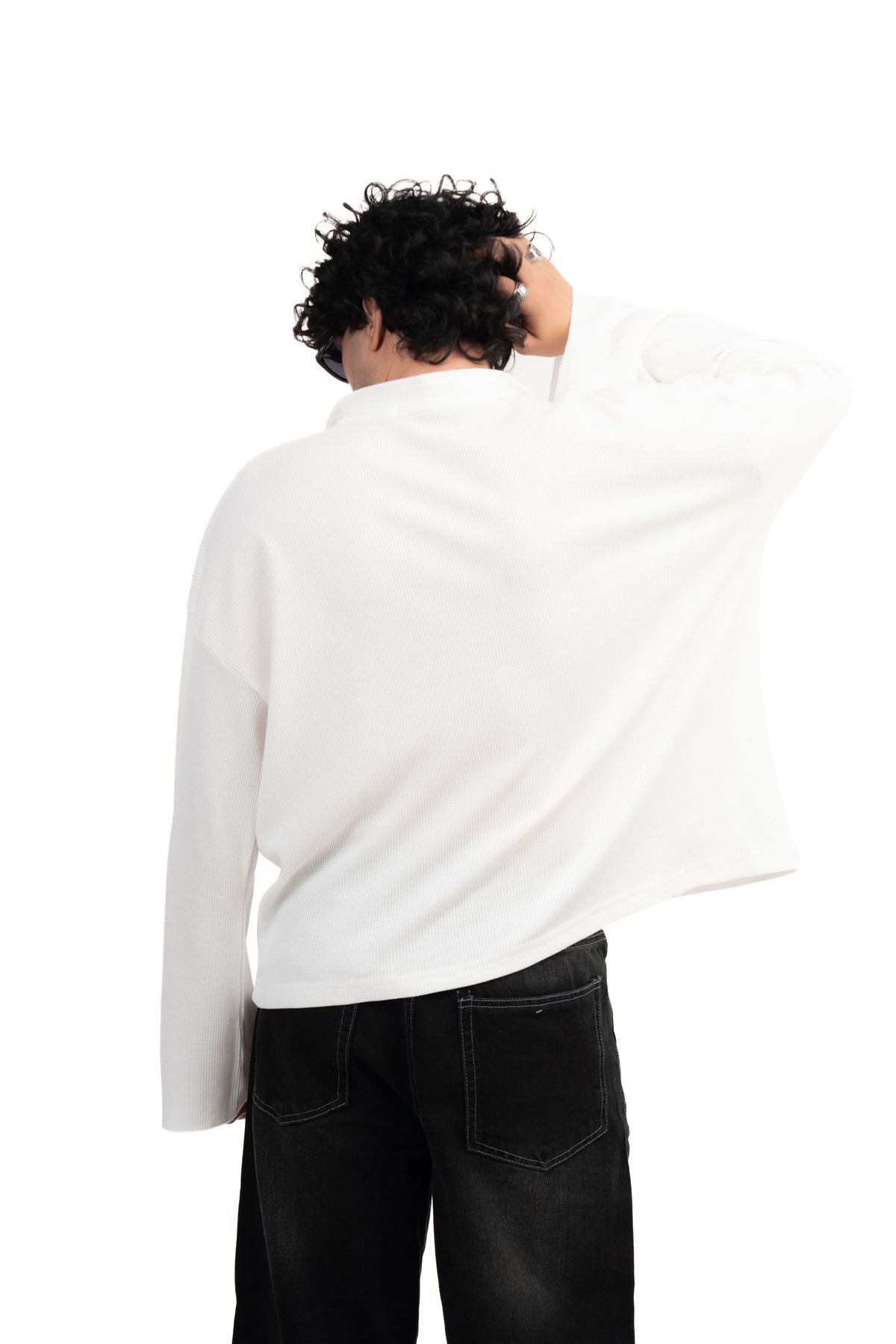 White Oversized Waffle Polo Tee
