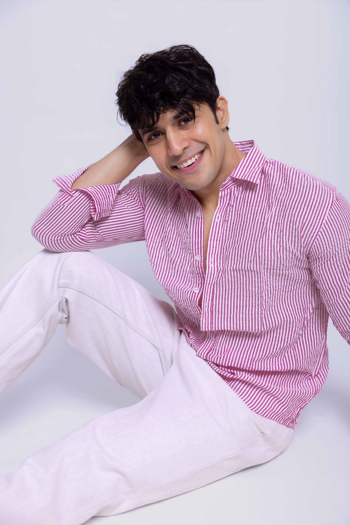 Pink Stripe Regular Fit Full sleeves Shirt