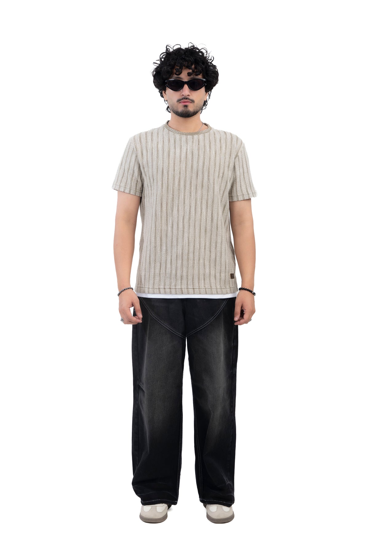 Olive Textured Ribbed Regular Fit T-Shirt