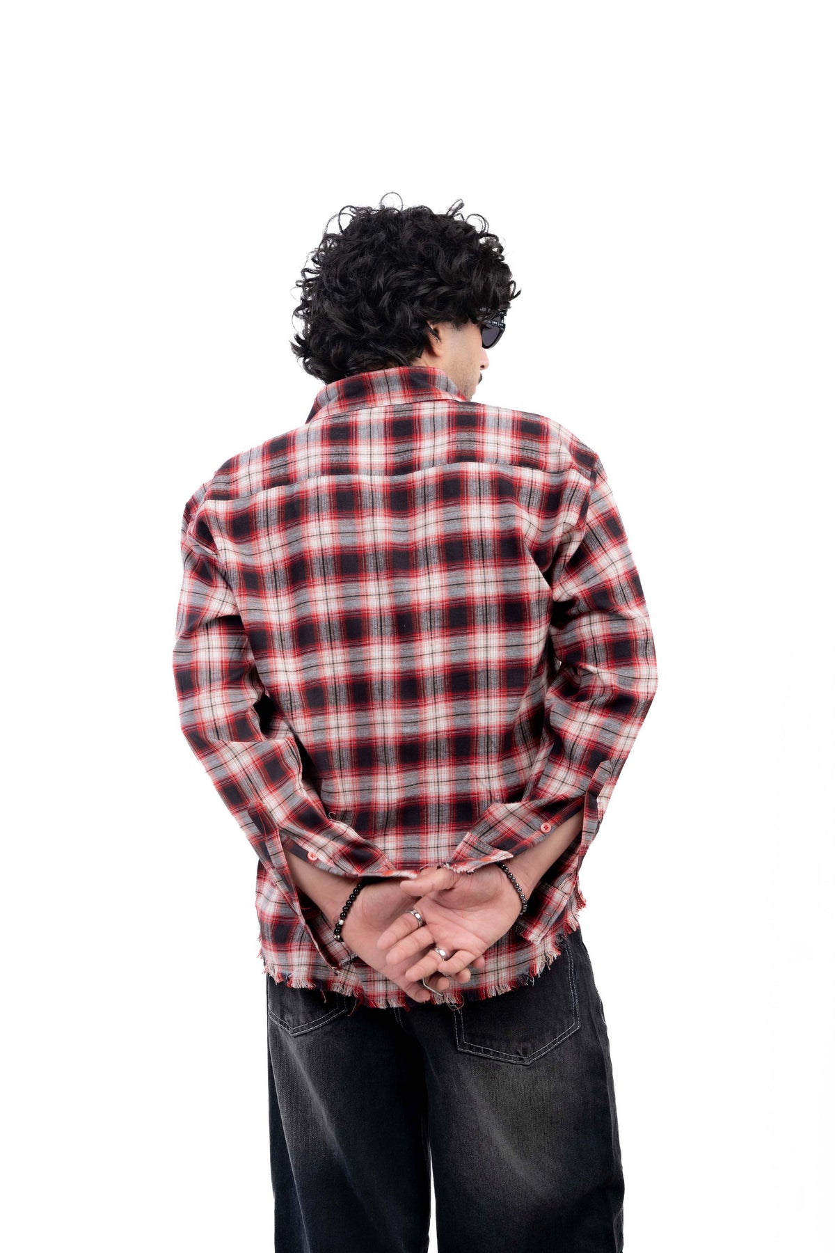 Red & Black Distressed Hem Check Shirt