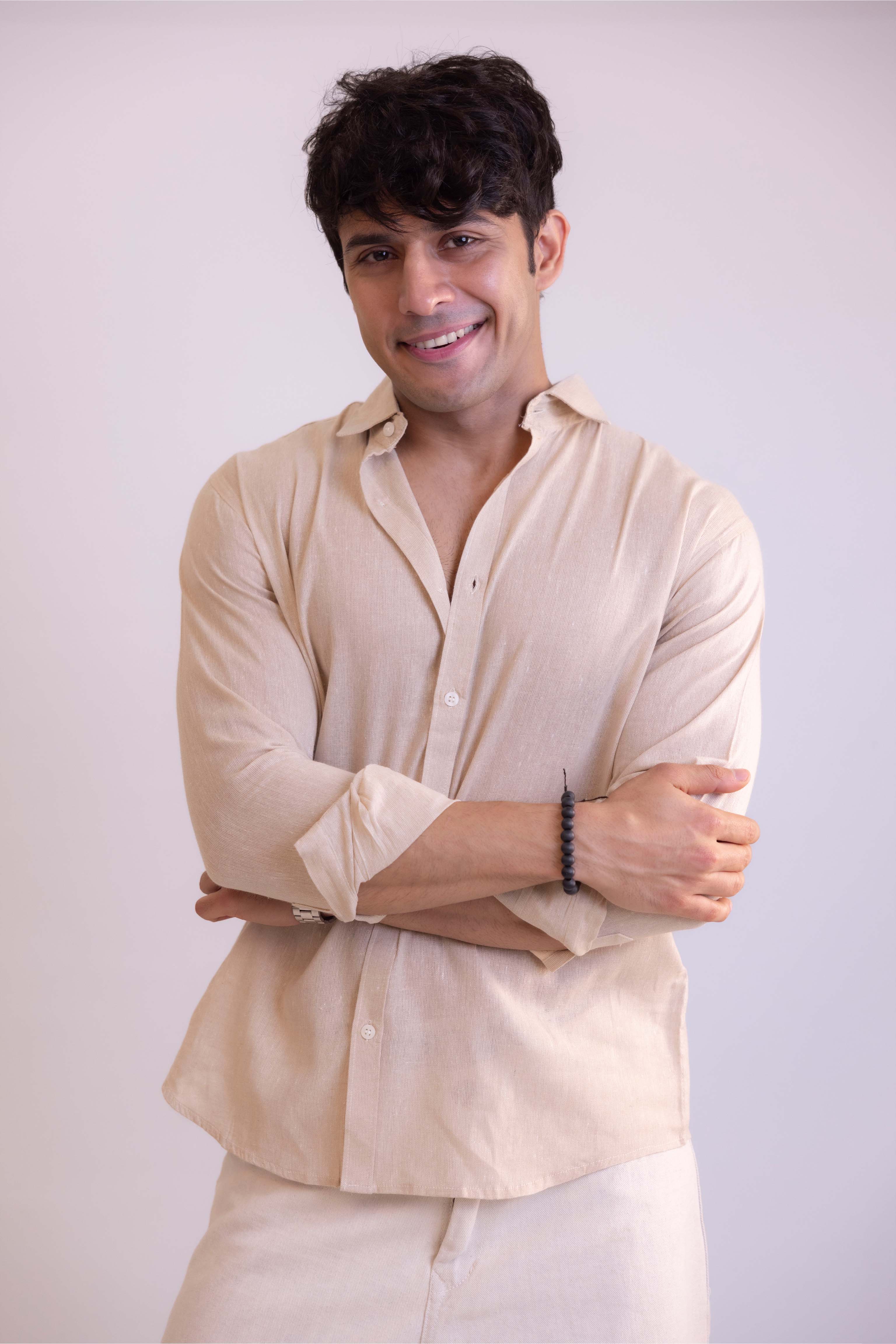 Beige Regular Fit Textured Casual Shirt