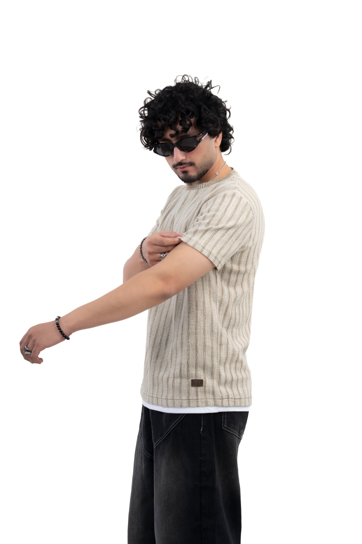 Olive Textured Ribbed Regular Fit T-Shirt