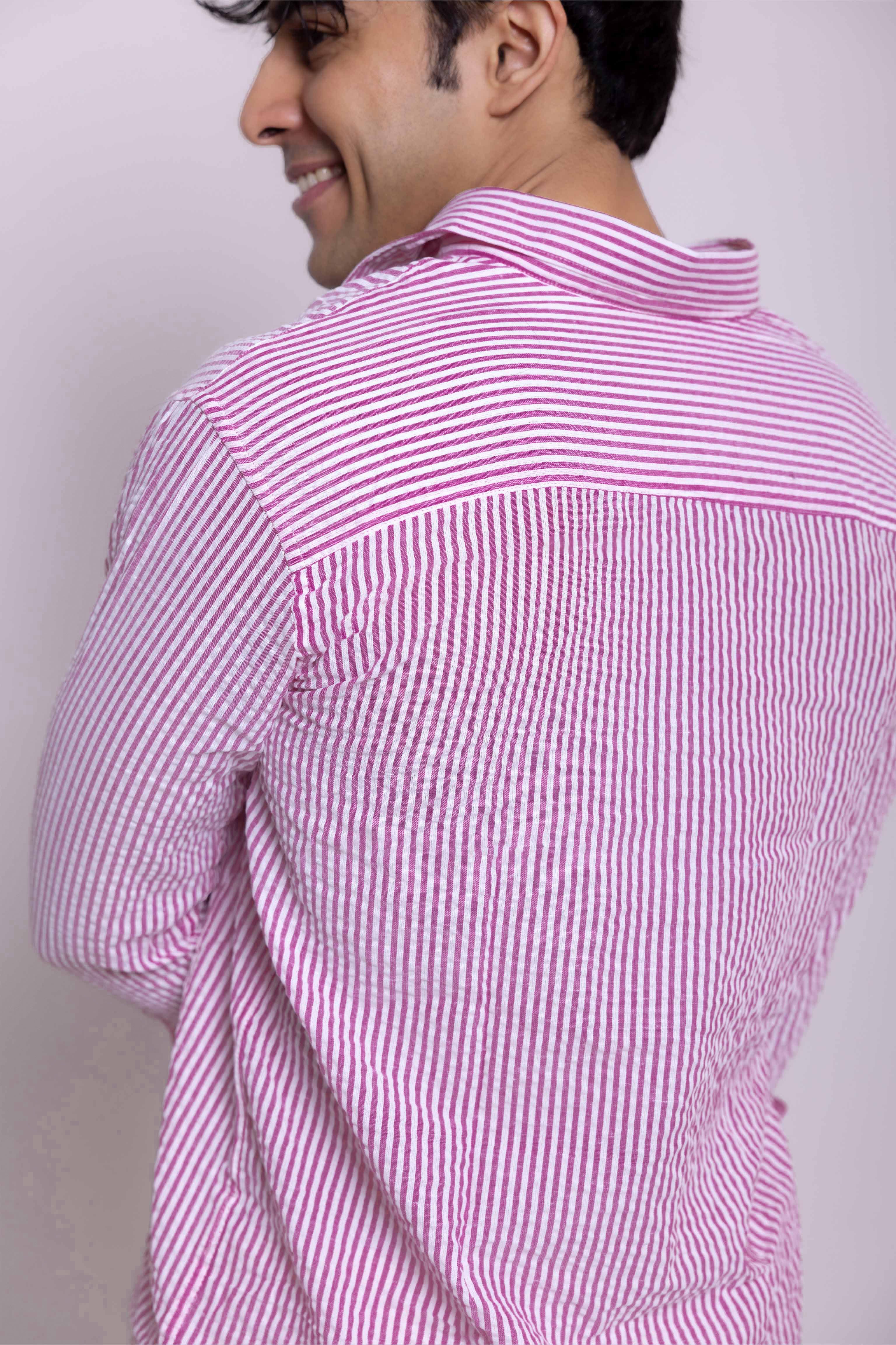 Pink Stripe Regular Fit Full sleeves Shirt