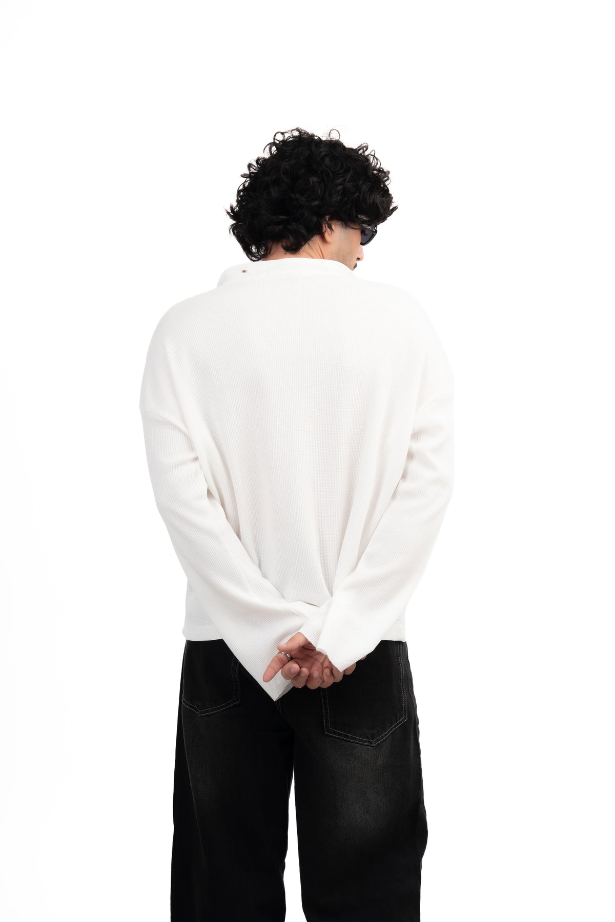 White Oversized Waffle Polo Tee