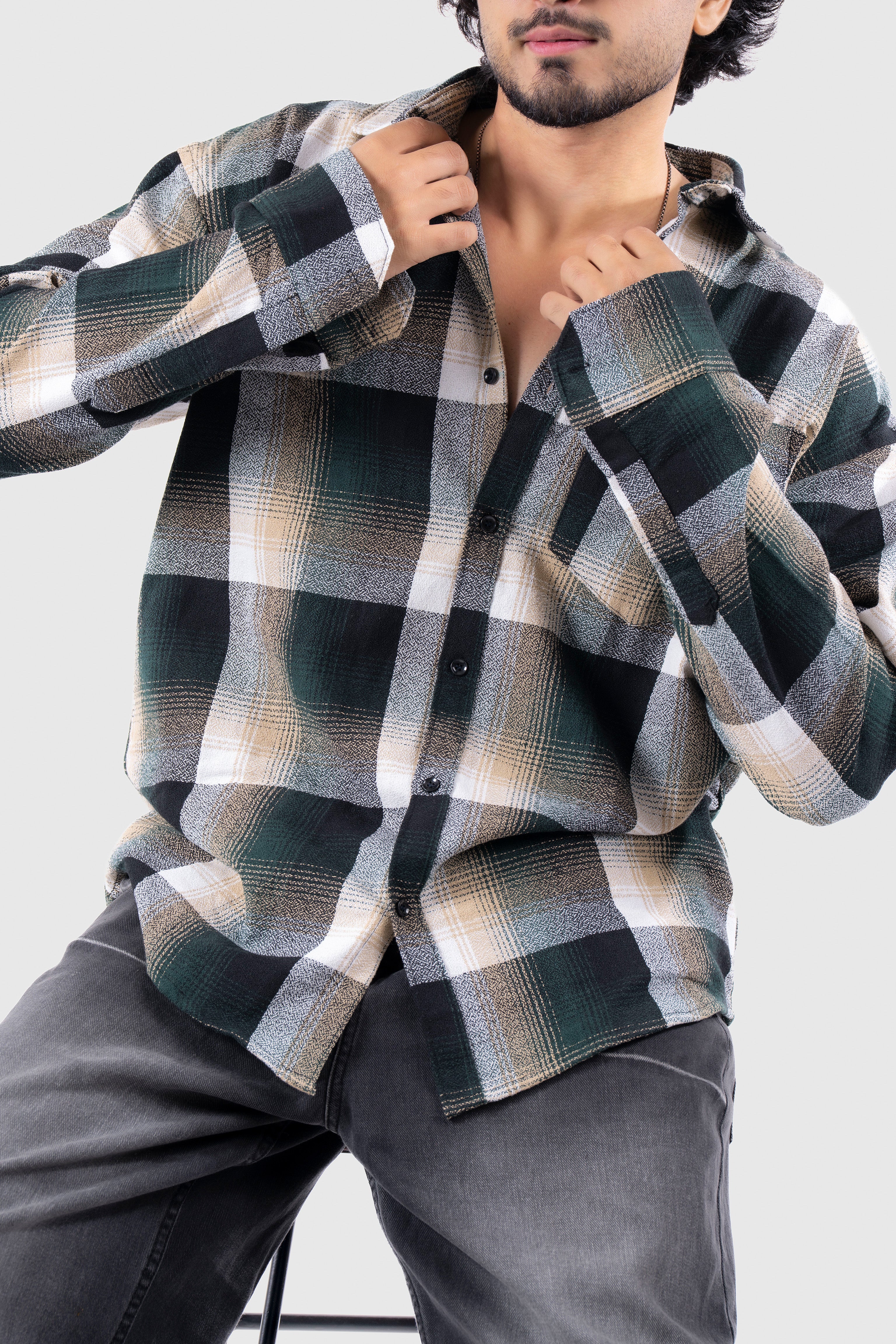 Green Structured Checks Shirt