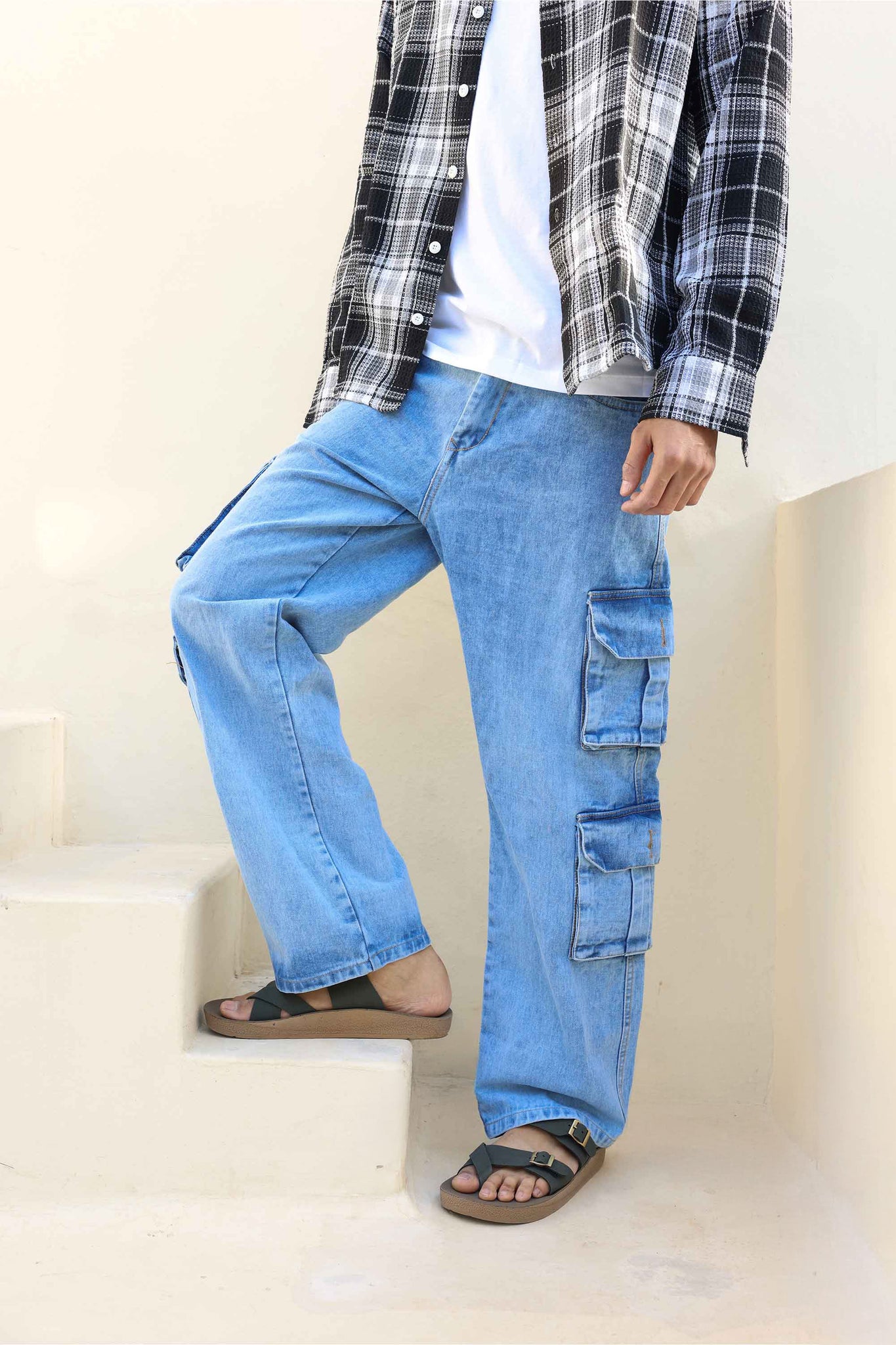 Ocean Blue Men's Baggy Straight Cargo Jeans