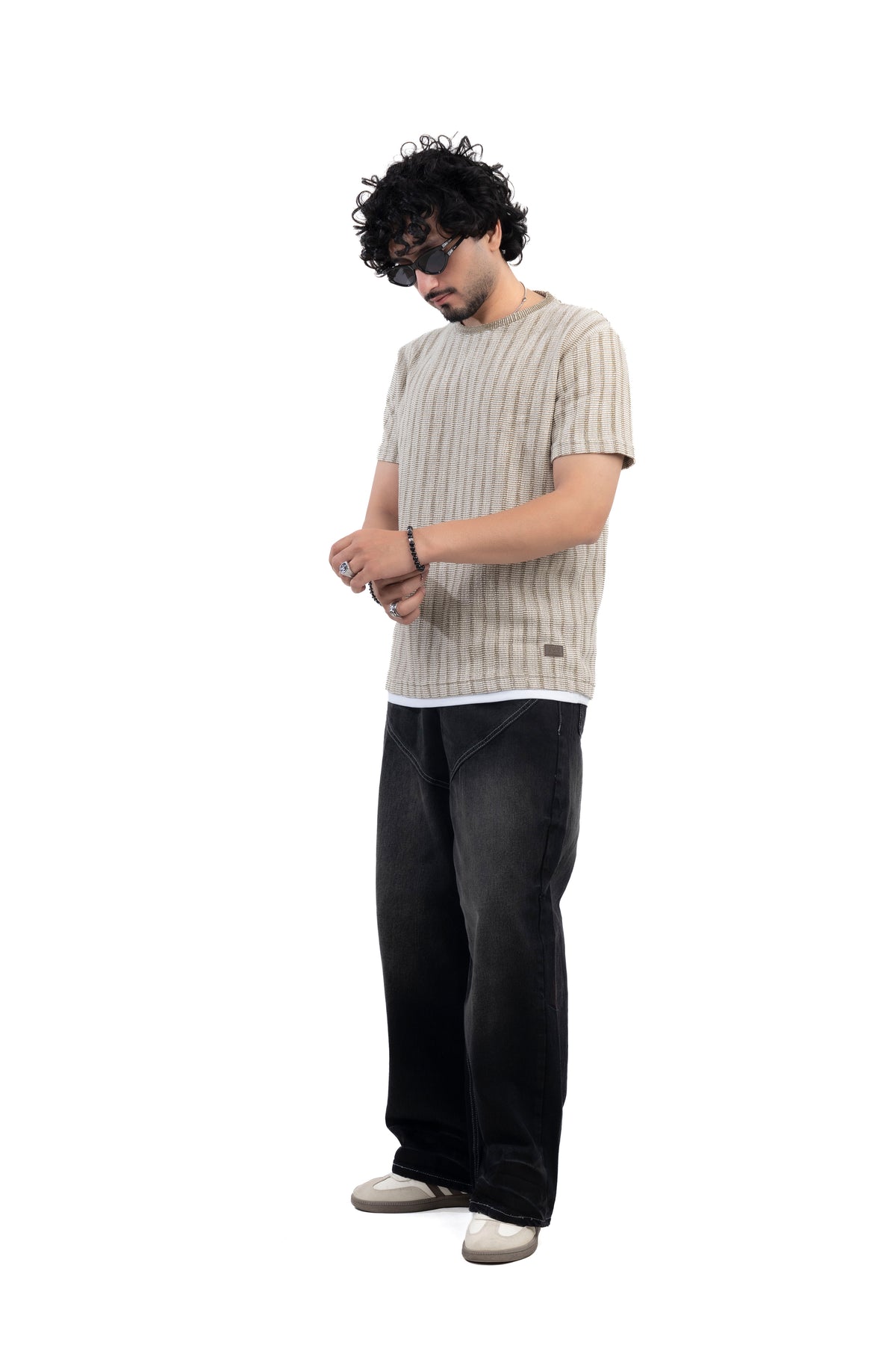 Olive Textured Ribbed Regular Fit T-Shirt