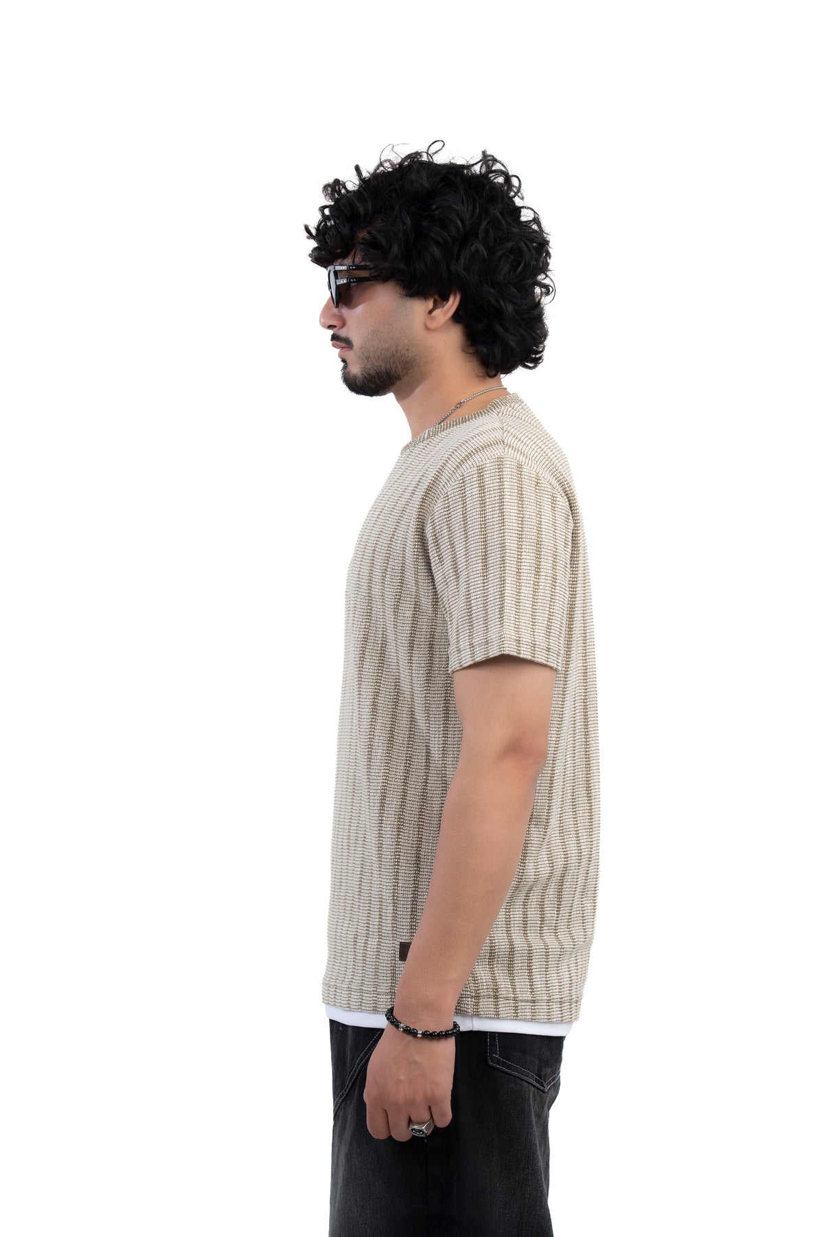 Olive Textured Ribbed Regular Fit T-Shirt