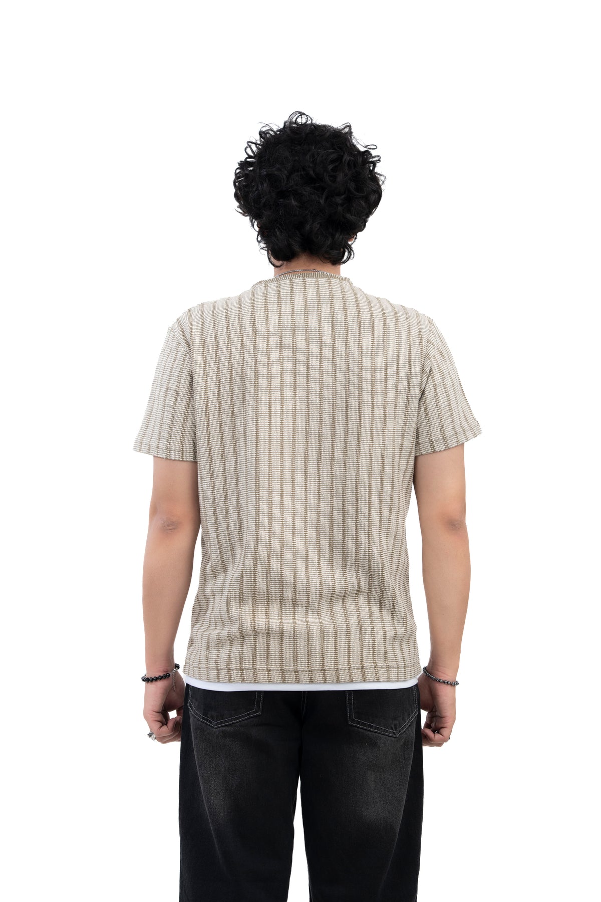 Olive Textured Ribbed Regular Fit T-Shirt