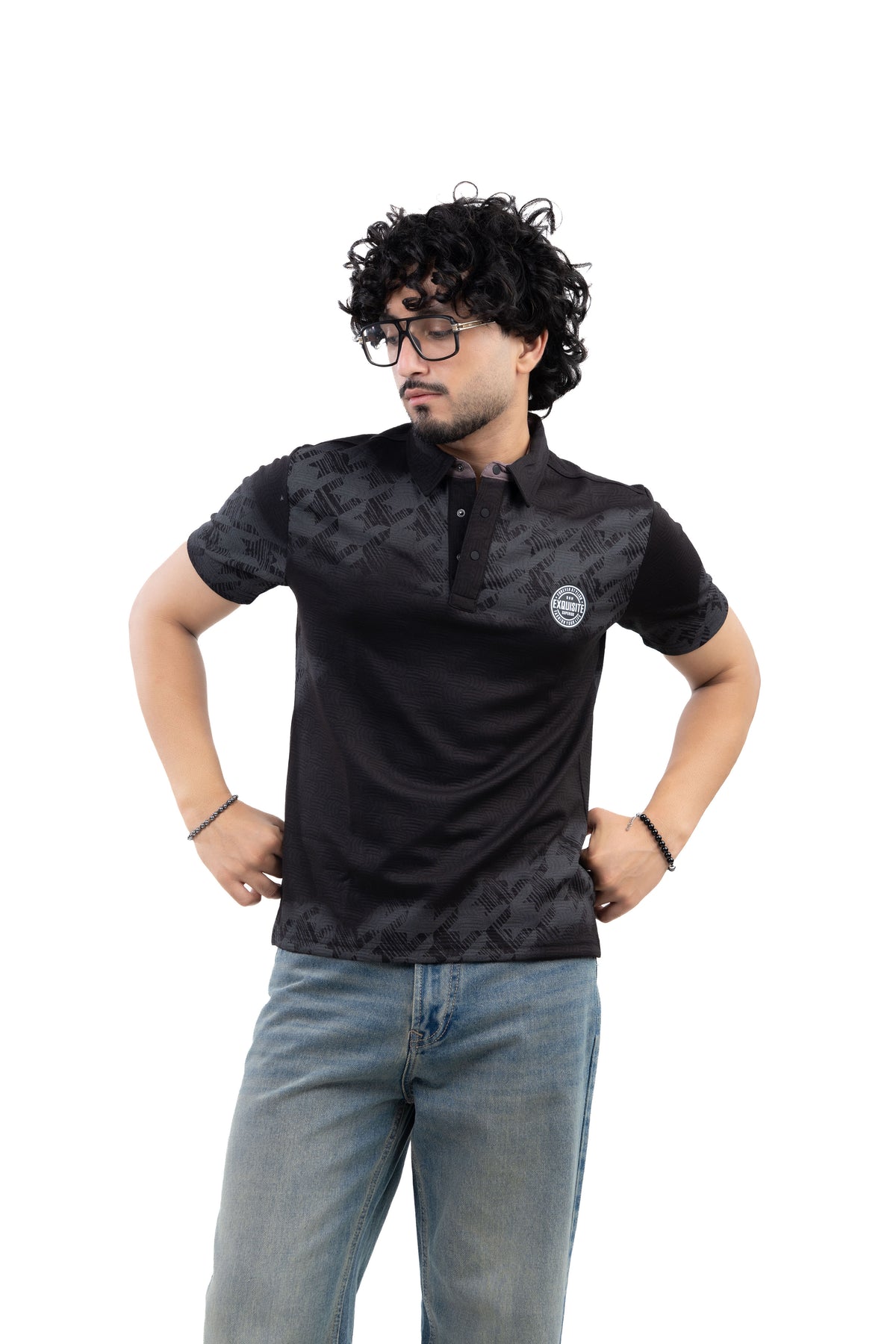 Jacquard Polo T-Shirt Black