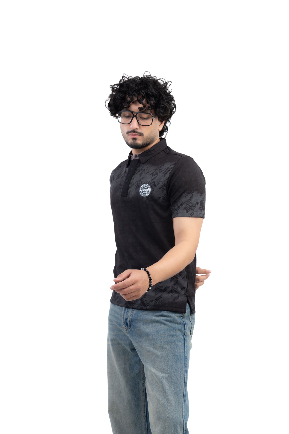 Jacquard Polo T-Shirt Black