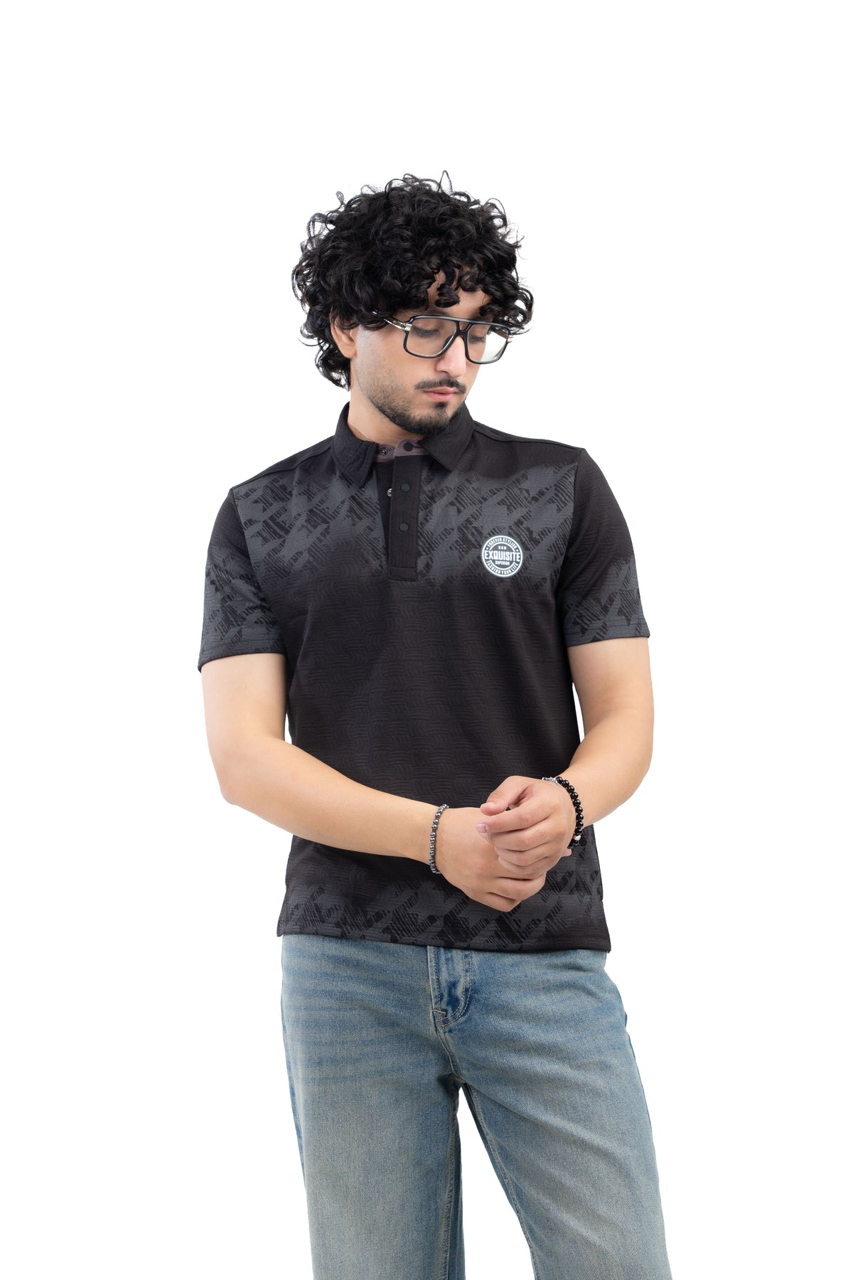 Jacquard Polo T-Shirt Black