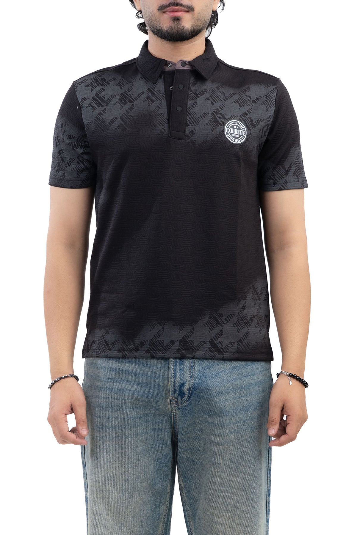 Jacquard Polo T-Shirt Black