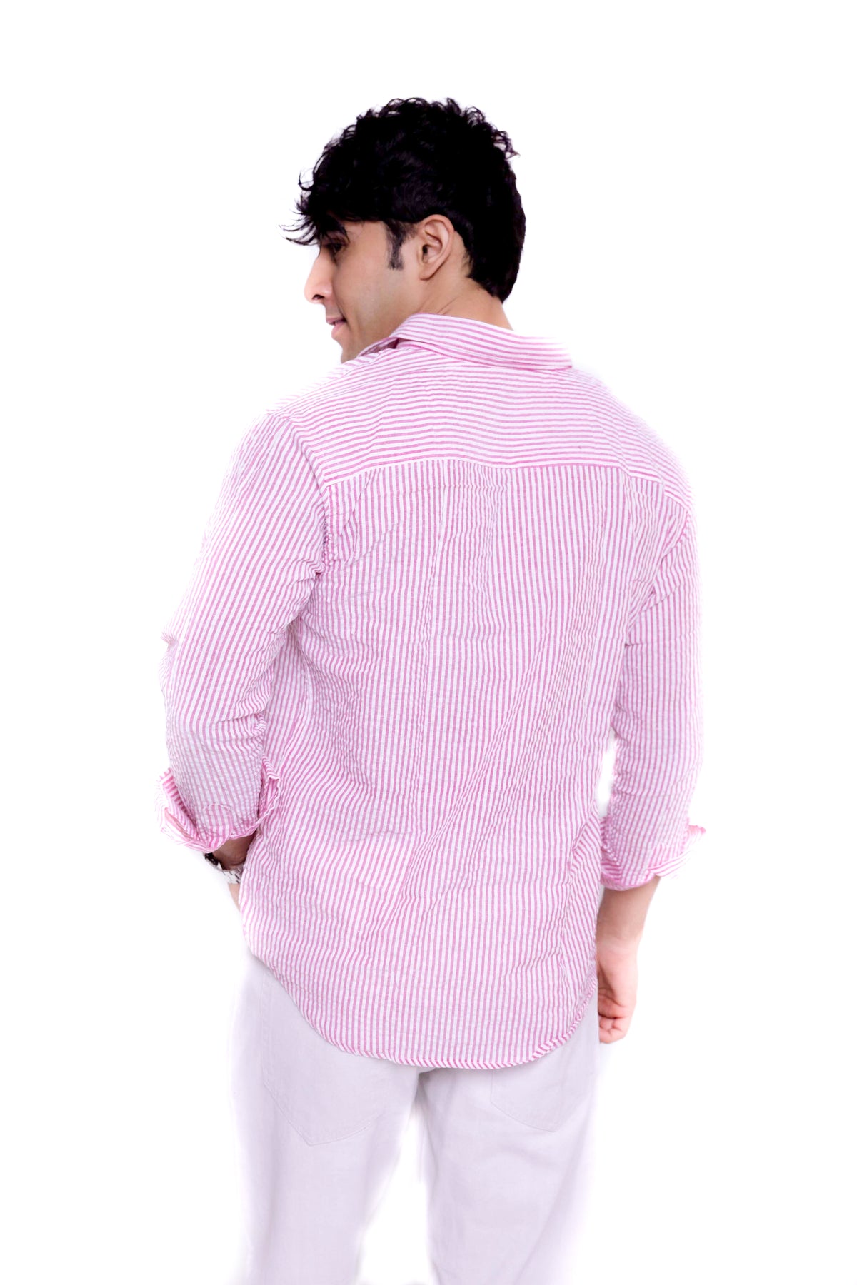 Pink Stripe Regular Fit Full sleeves Shirt