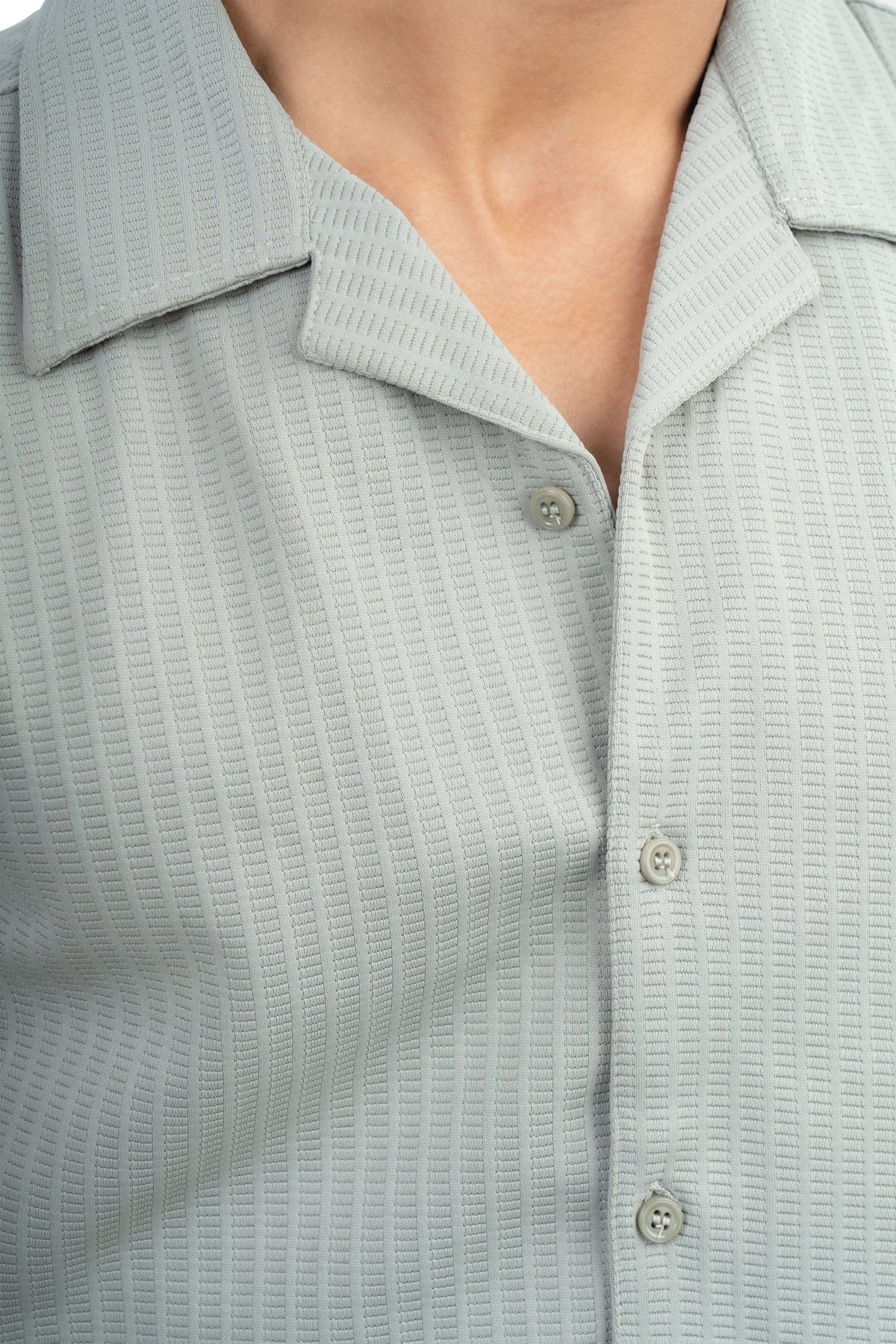 Sage Green Textured Cuban Collar Half Sleeve Shirt