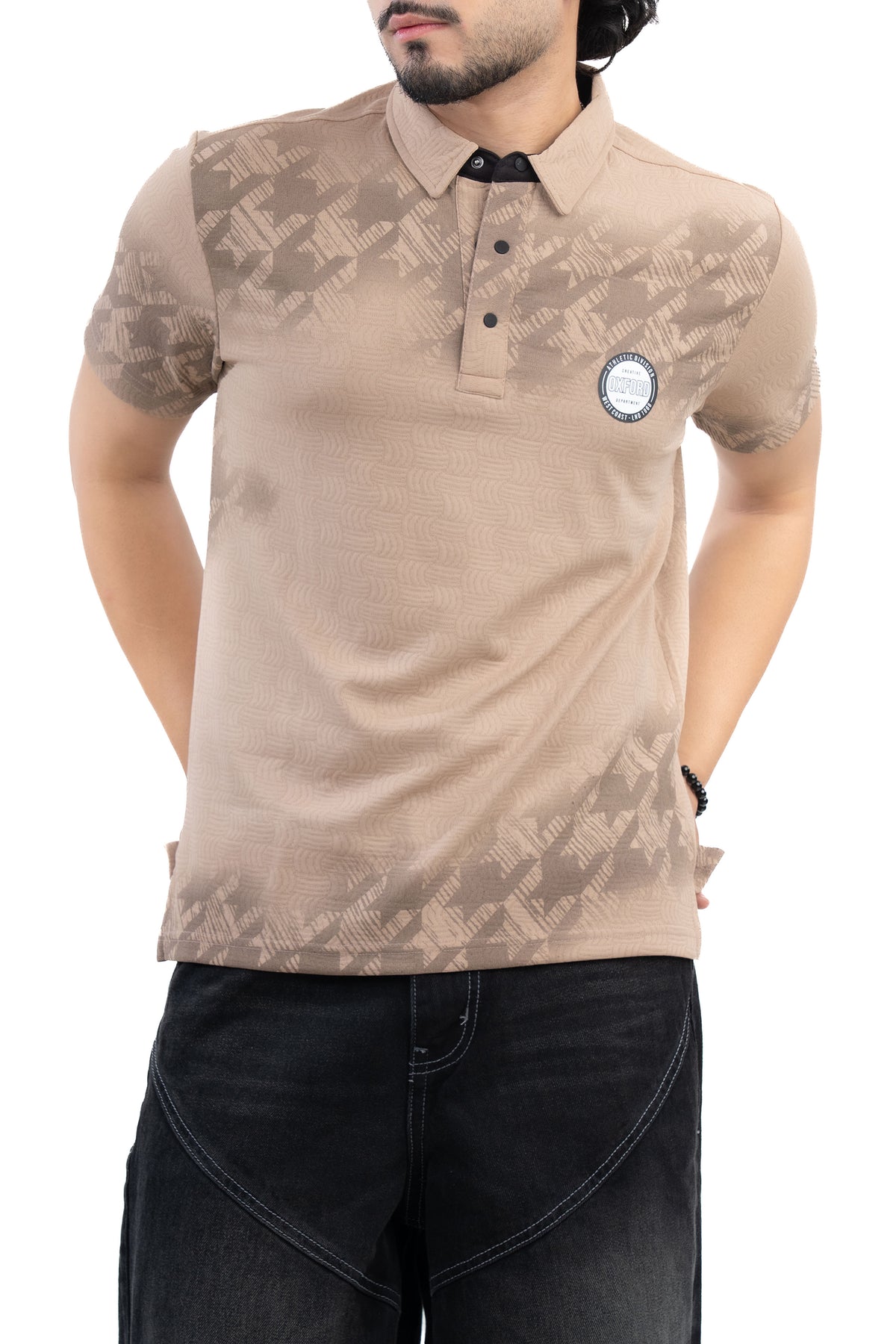 Jacquard Polo T-Shirt Beige