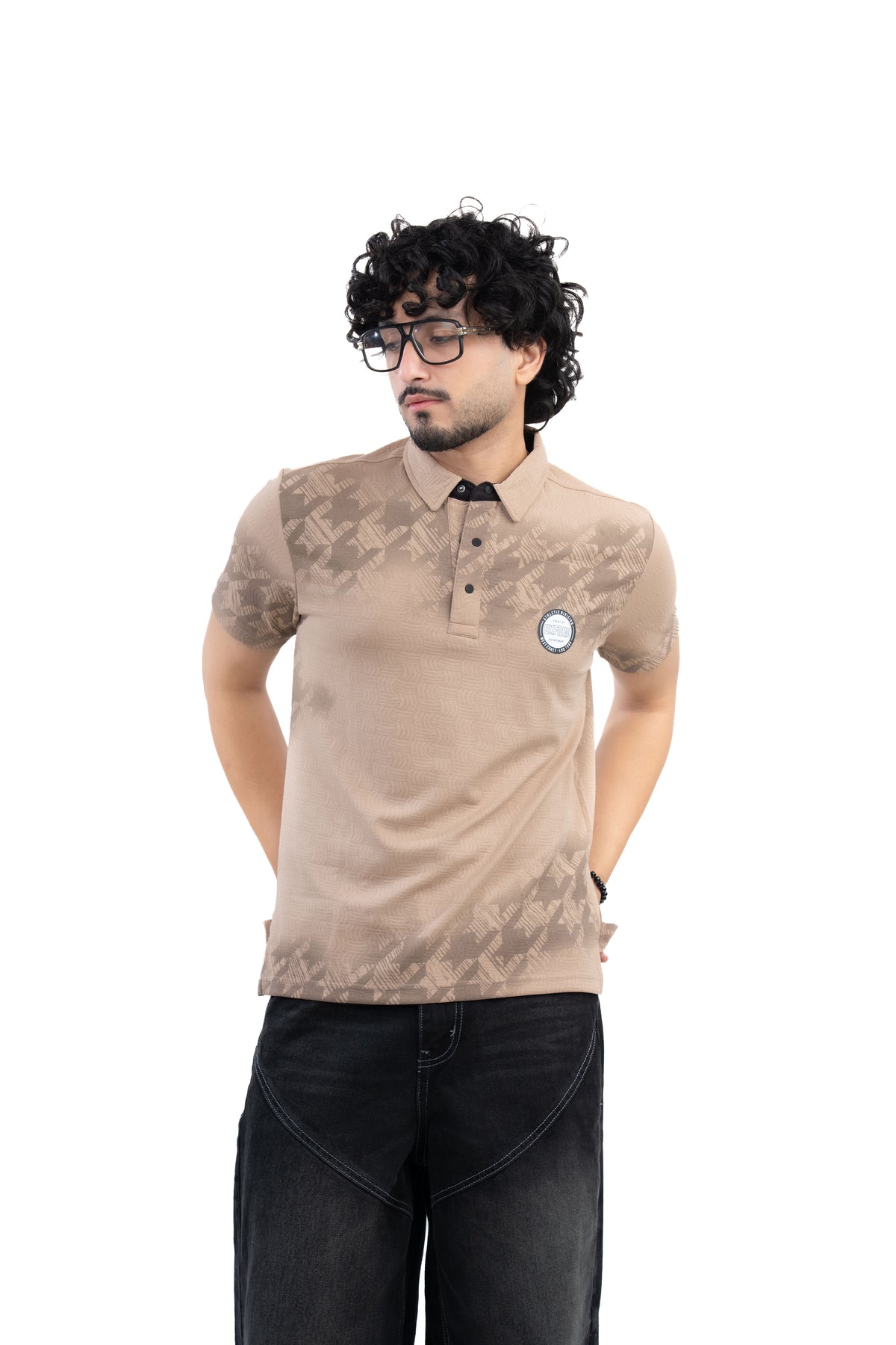 Jacquard Polo T-Shirt Beige