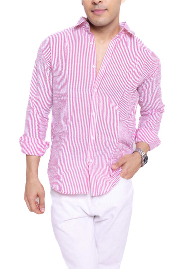 Pink Stripe Regular Fit Full sleeves Shirt