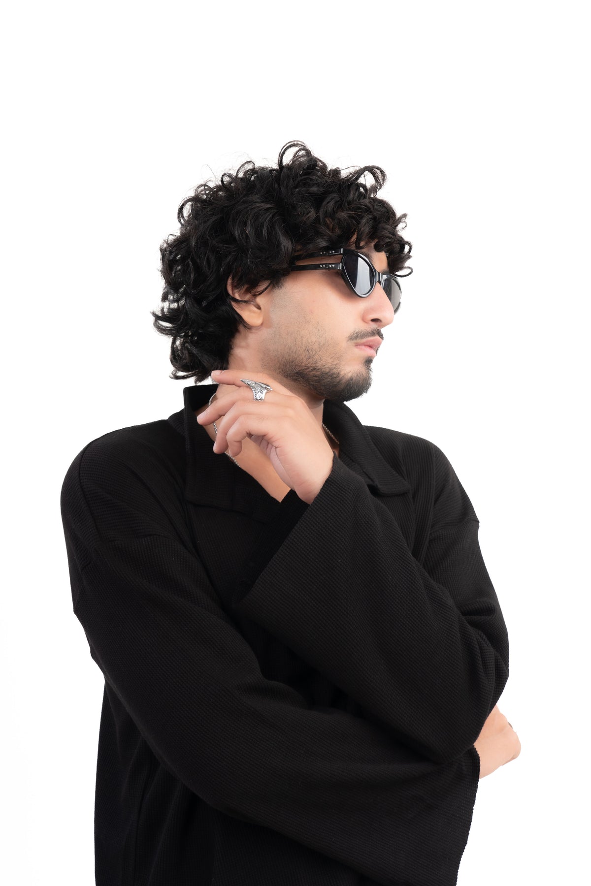 Black Oversized Waffle Polo Tee