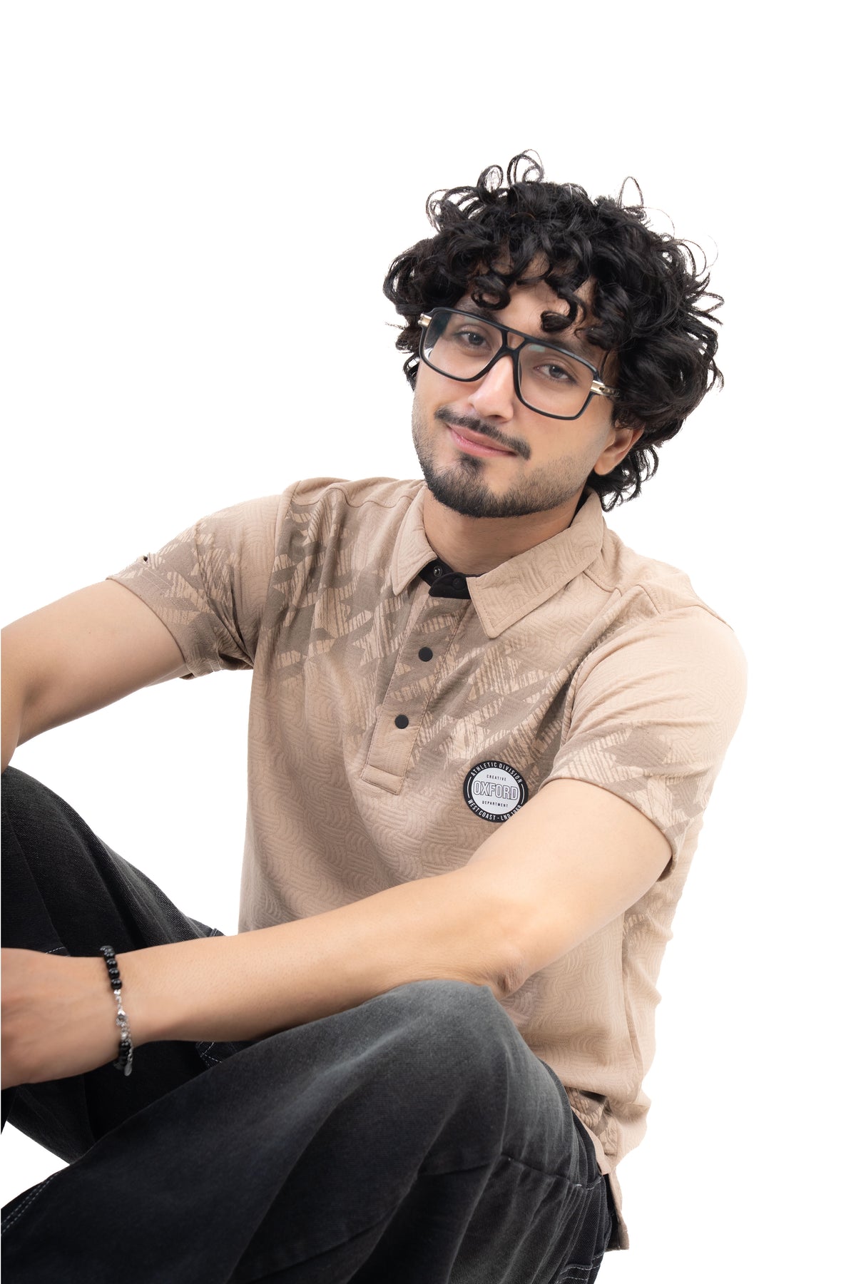 Jacquard Polo T-Shirt Beige