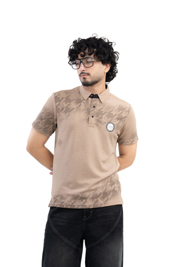 Jacquard Polo T-Shirt Beige