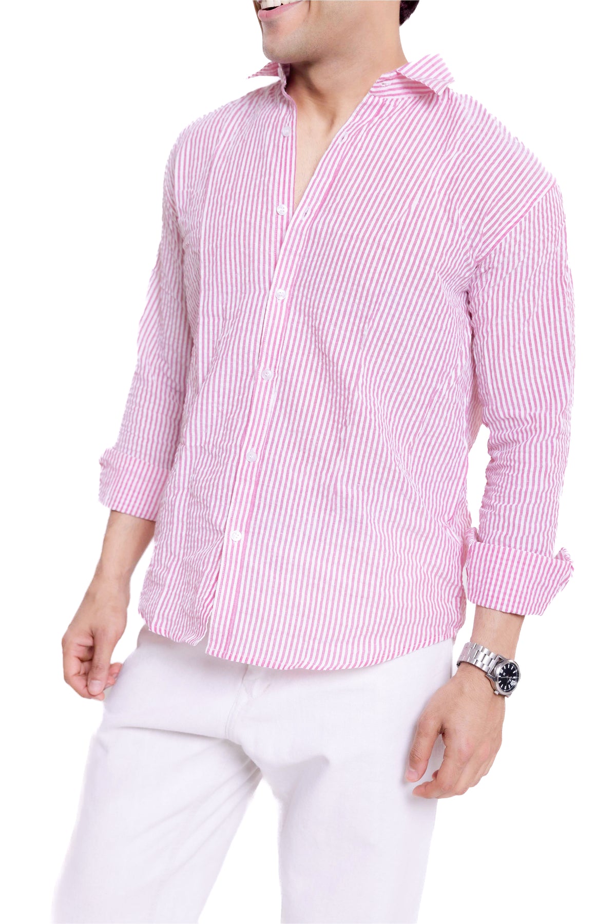 Pink Stripe Regular Fit Full sleeves Shirt