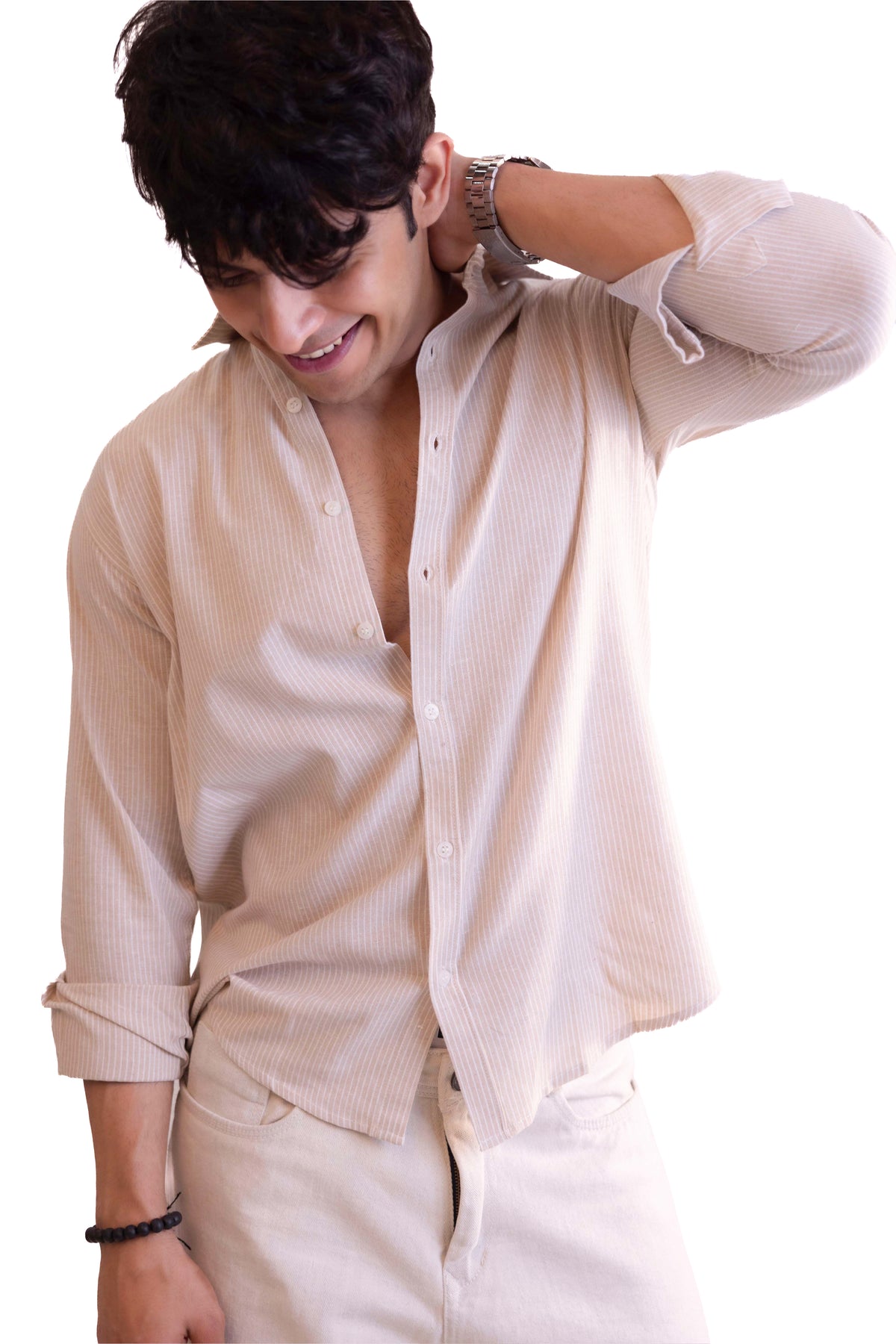 Regular-Fit Full Sleeved Striped Linen-Blend Shirt