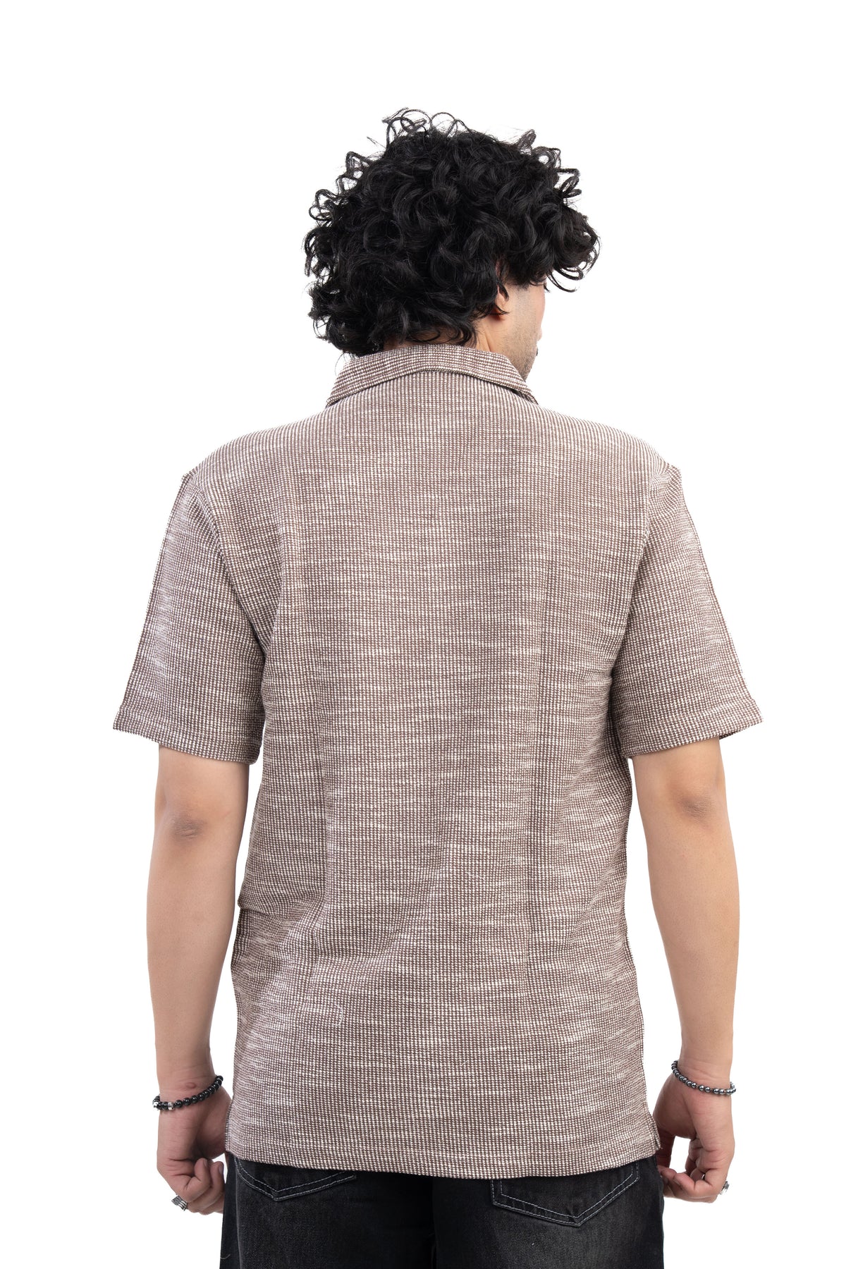 Textured Knit Half Sleeve Shirt Brown