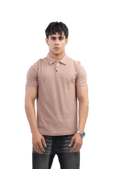 Muted Mocha Textured Check Polo T-Shirt