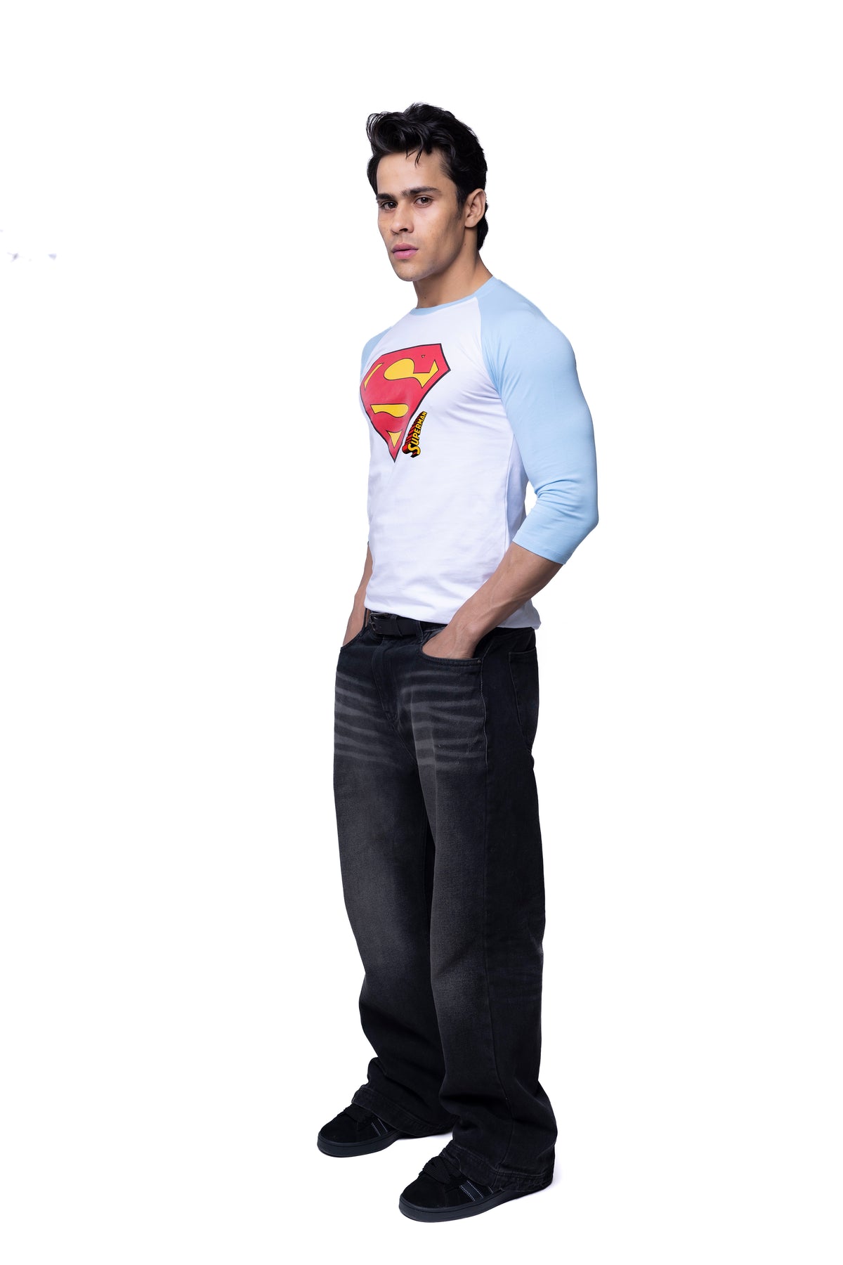 Superman 3/4 Sleeve White T-Shirt