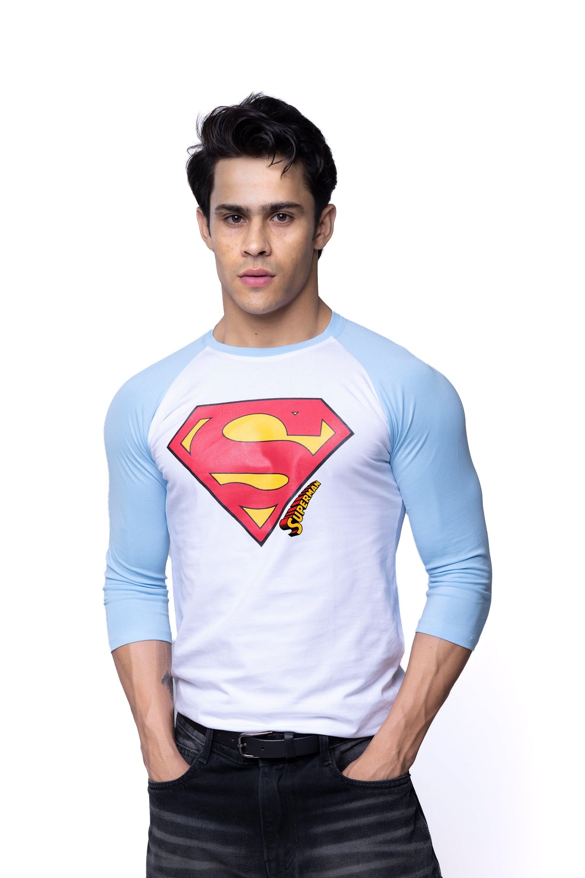 Superman 3/4 Sleeve White T-Shirt