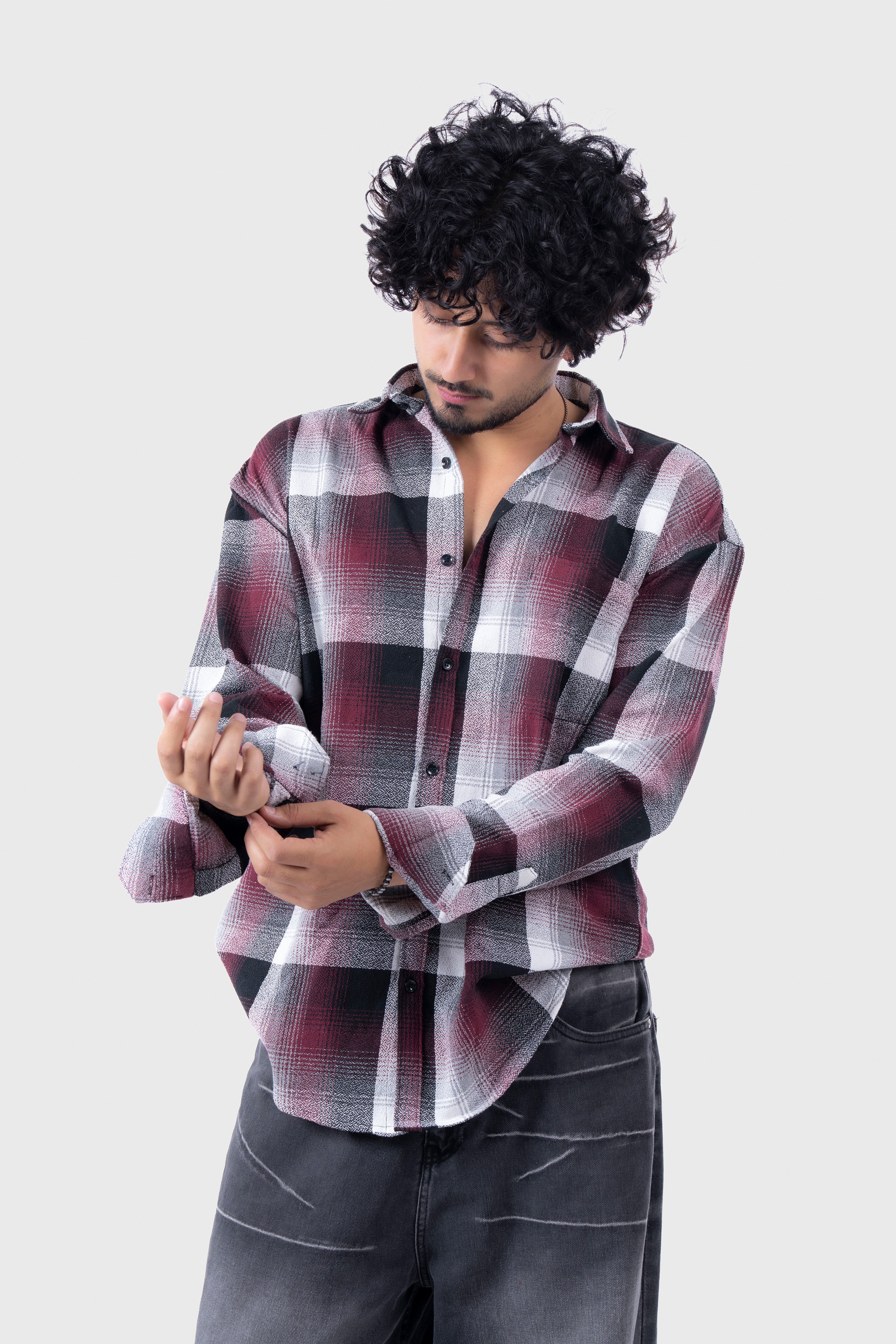 Maroon Structured Checks Shirt