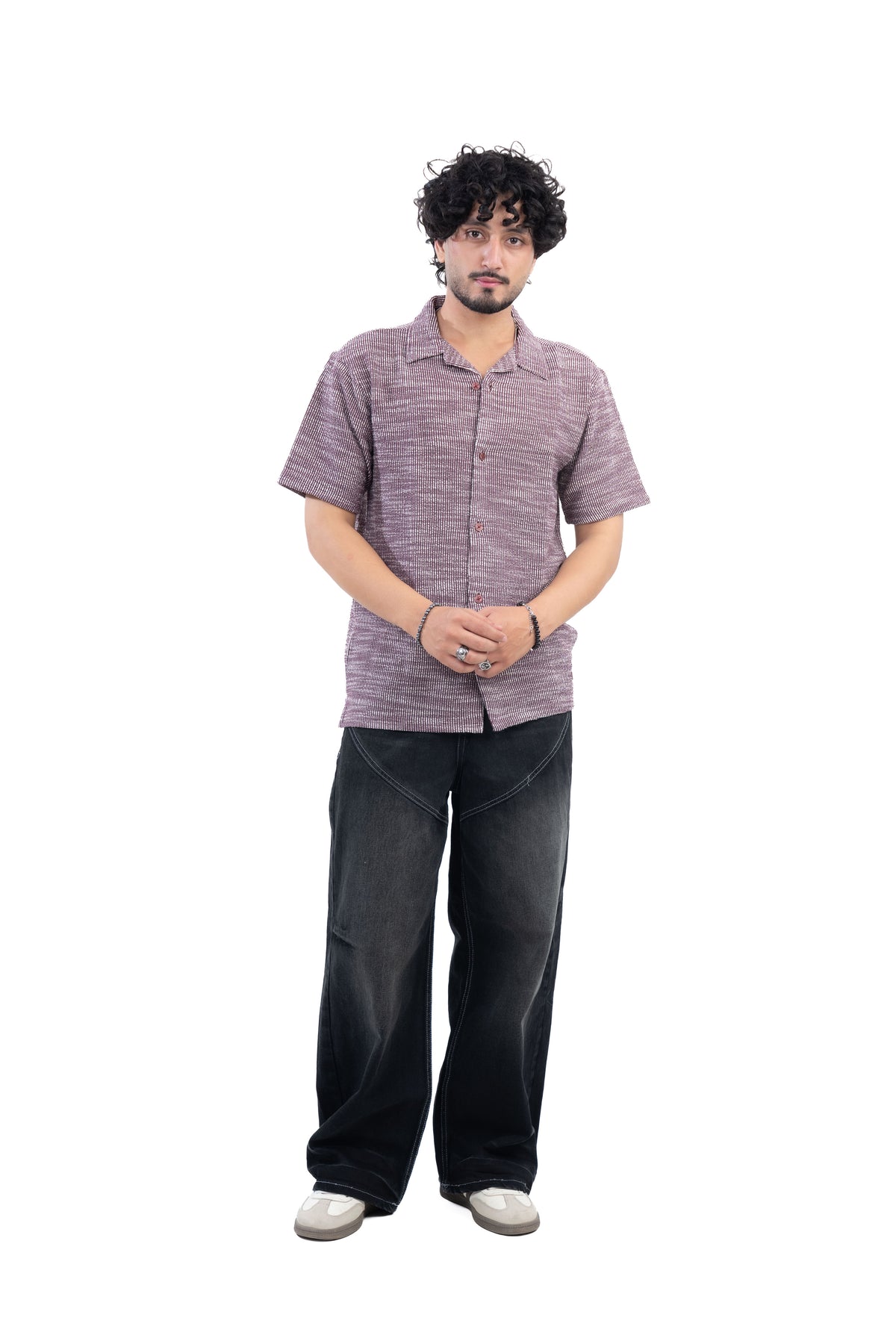 Textured Knit Half Sleeve Shirt Maroon